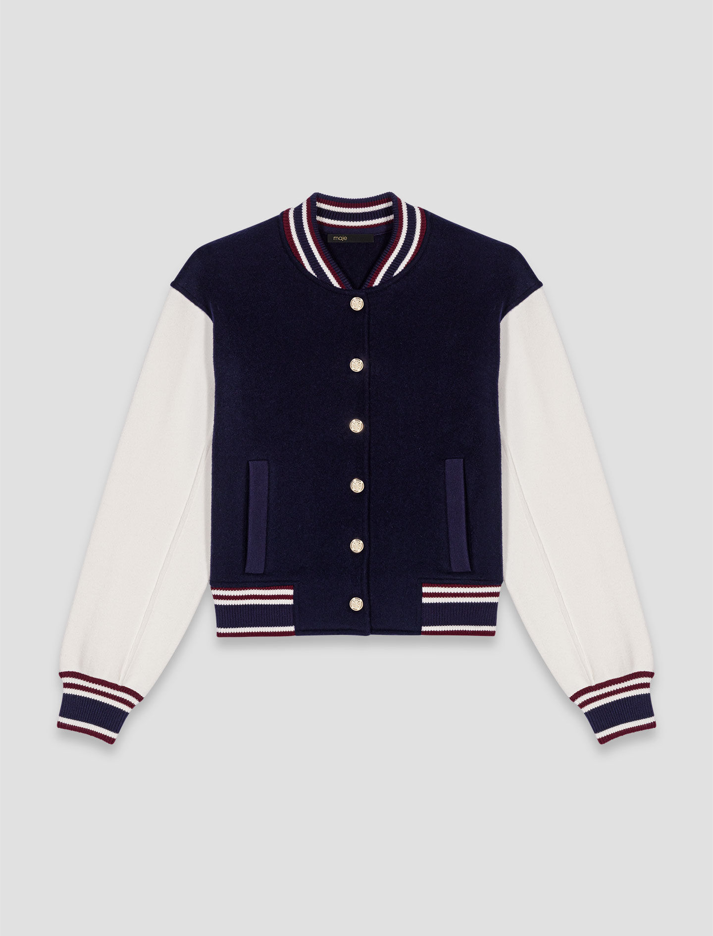 Mixed fabric bomber Blue For Women | Maje