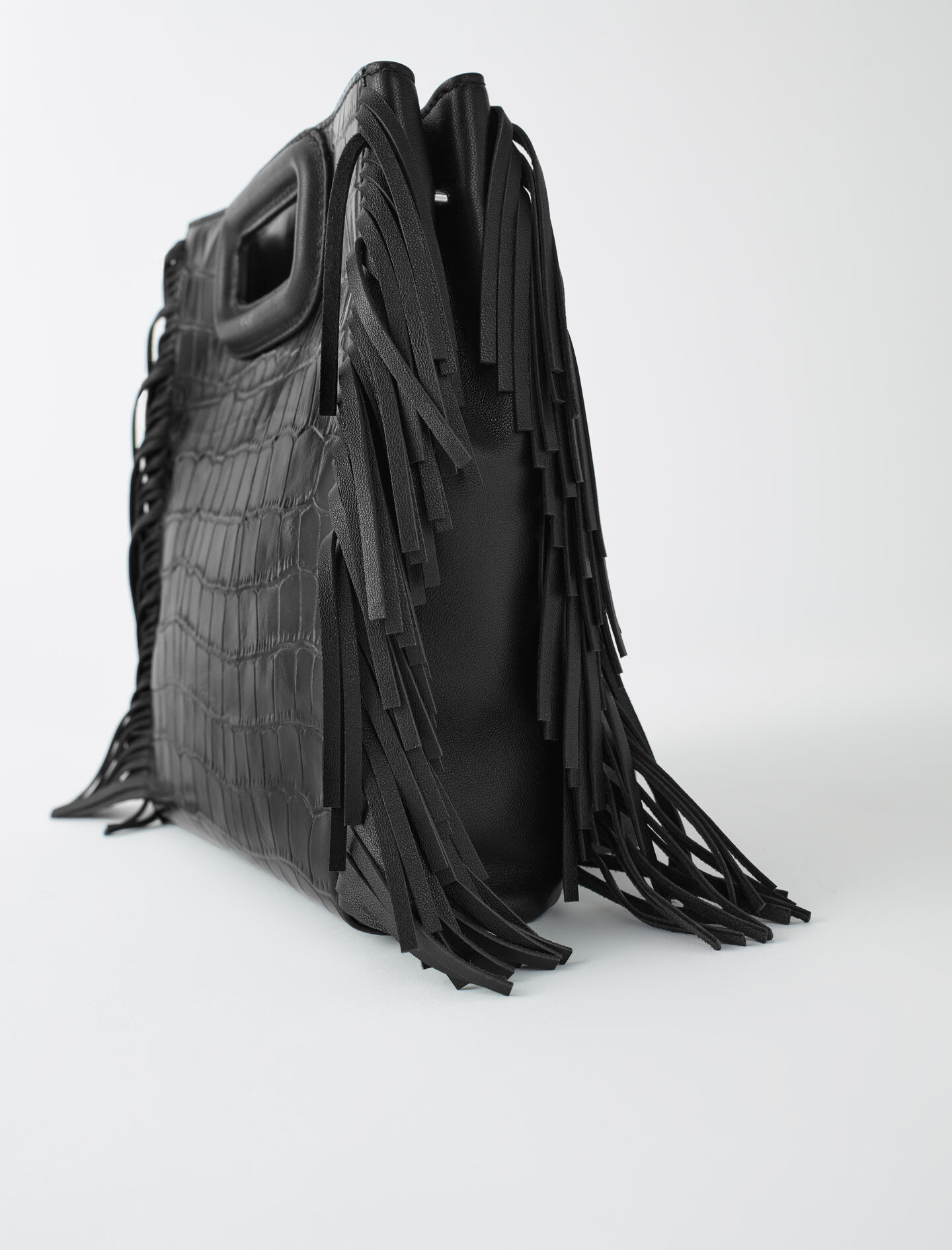 M bag in crocodile-effect leather Black / Gray For Women | Maje M bag in crocodile-effect leather Black / Gray For Women | Maje