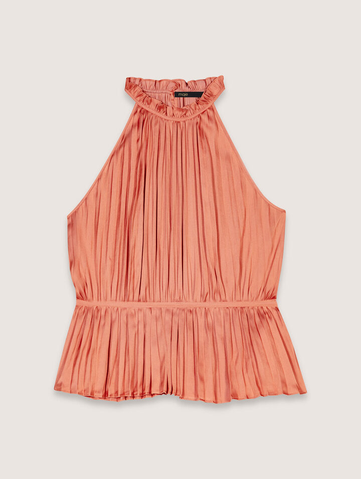 Sleeveless pleated halter top