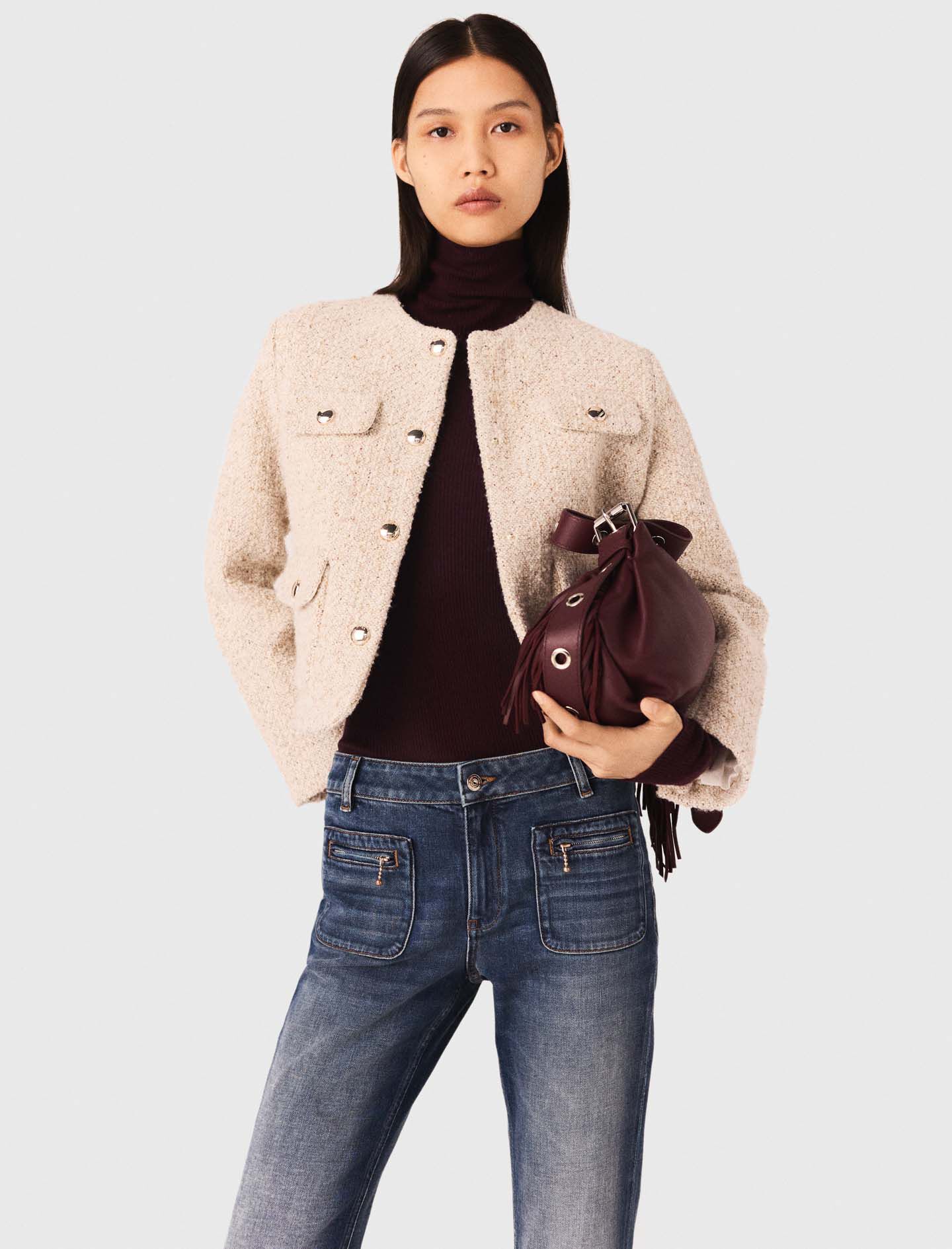 Short boucle tweed jacket White For Women | Maje