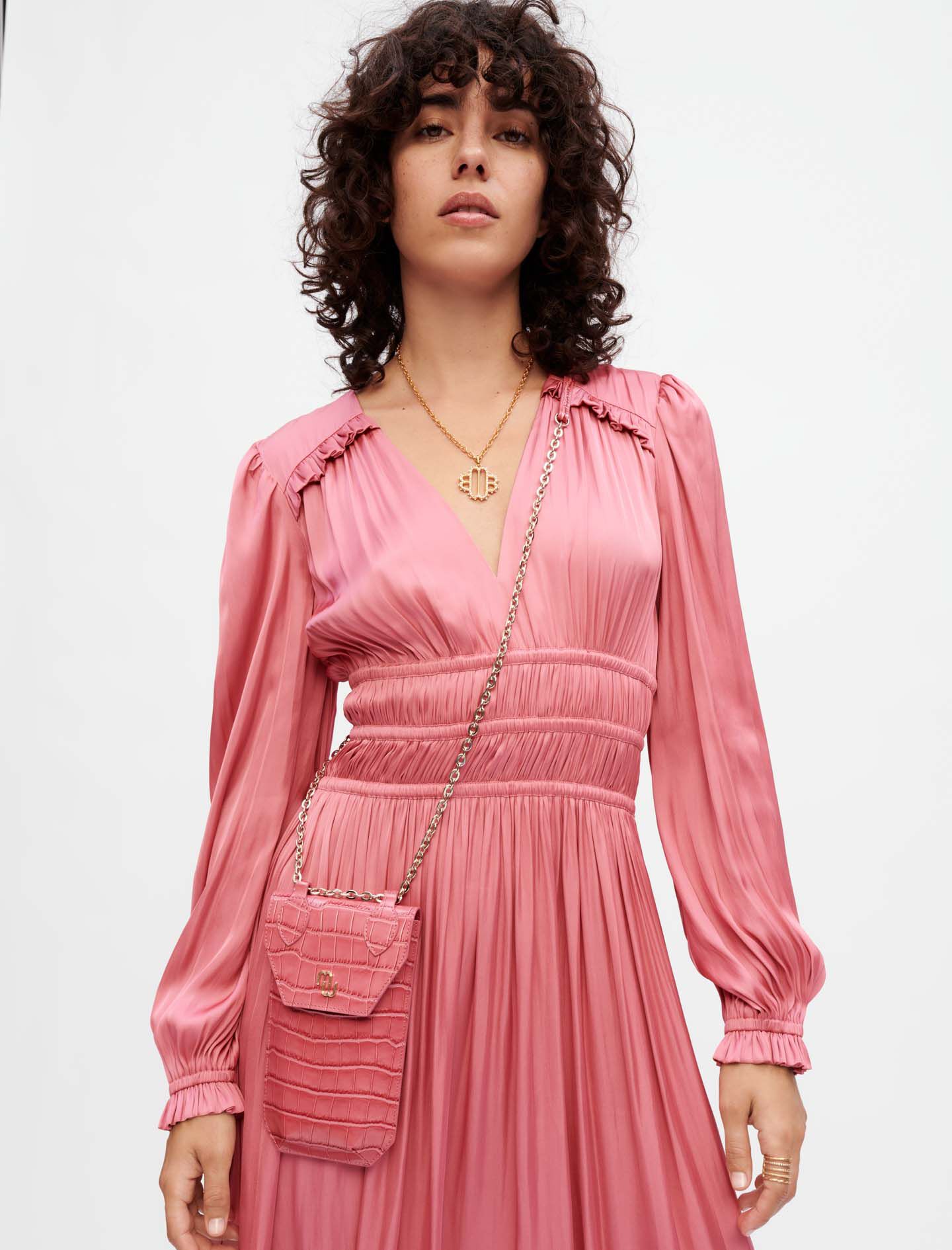 Satin dress with ruffles
