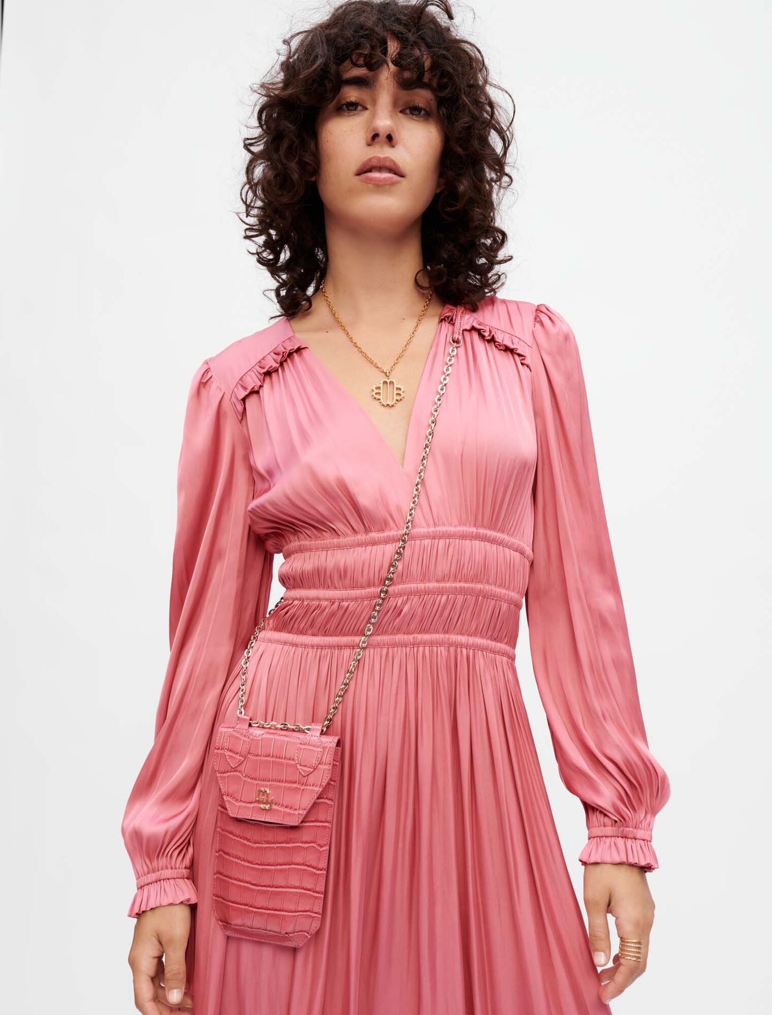 Satin dress with ruffles