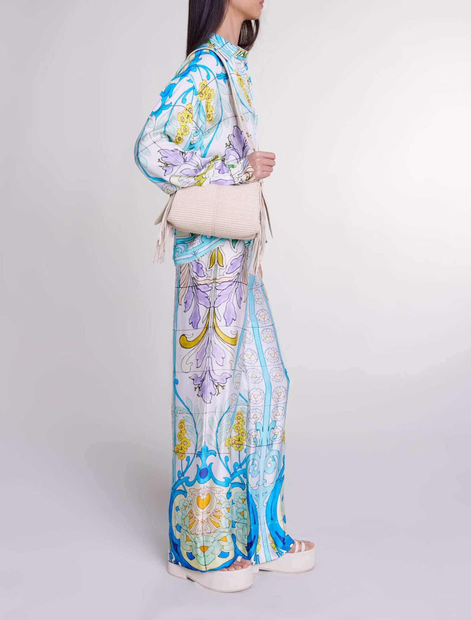 Patterned satin-effect trousers