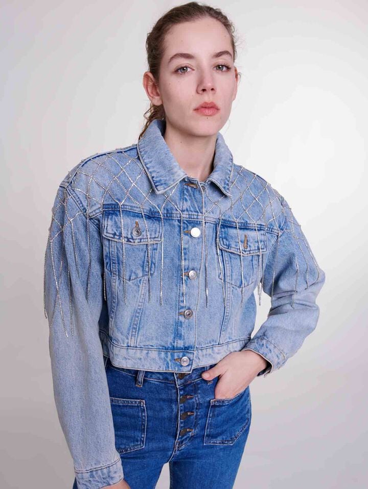 Denim jacket with rhinestones