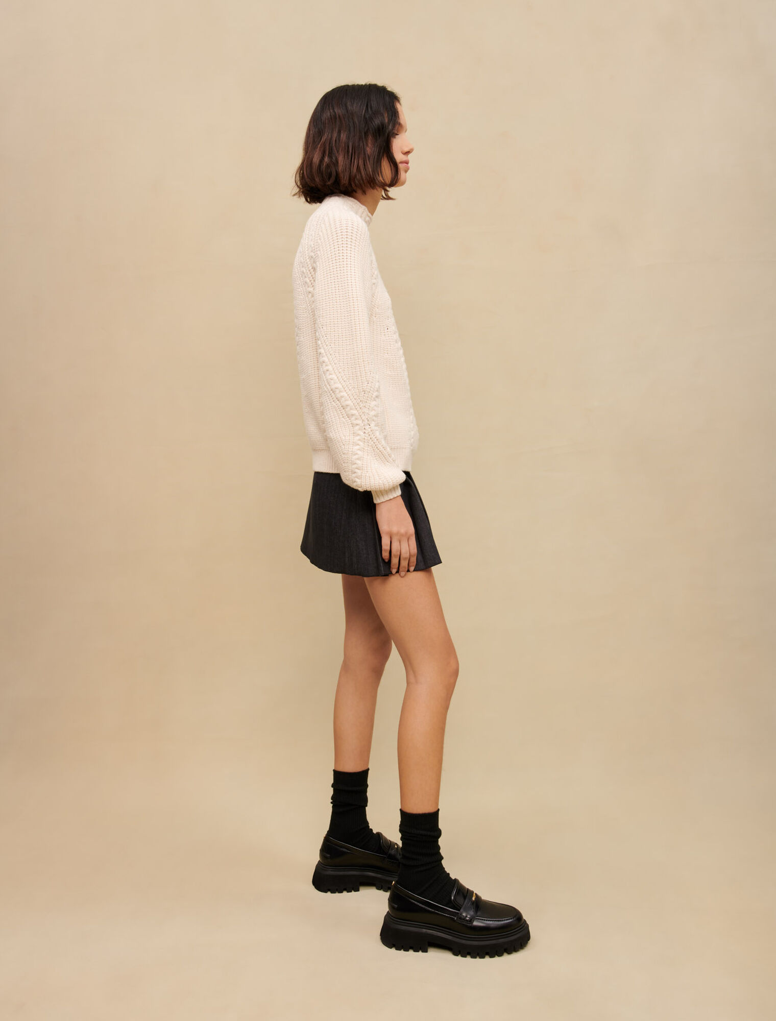 Ecru braided knit sweater