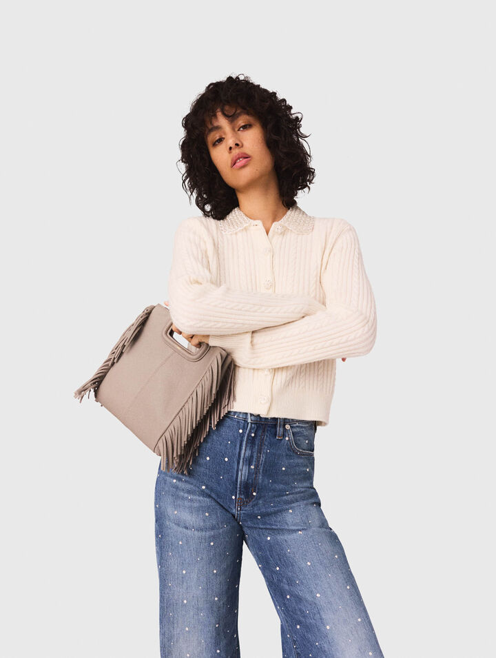 Knit cardigan with removable collar