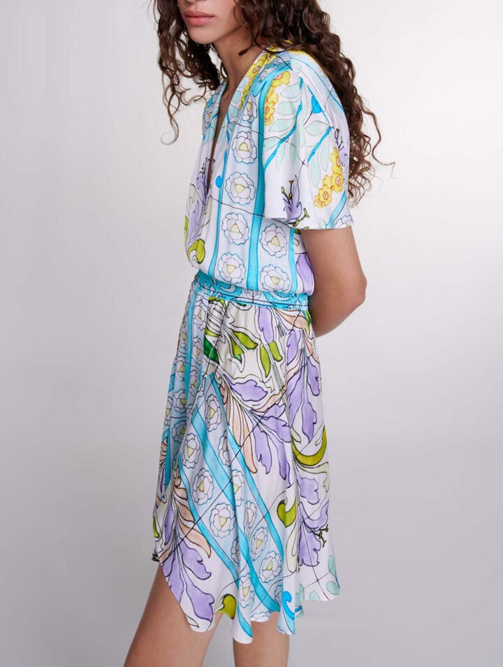 Short satin-effect print dress