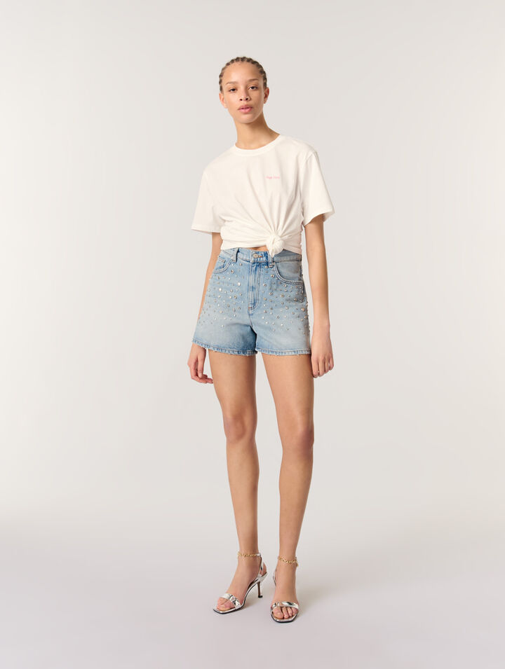 Studded denim shorts