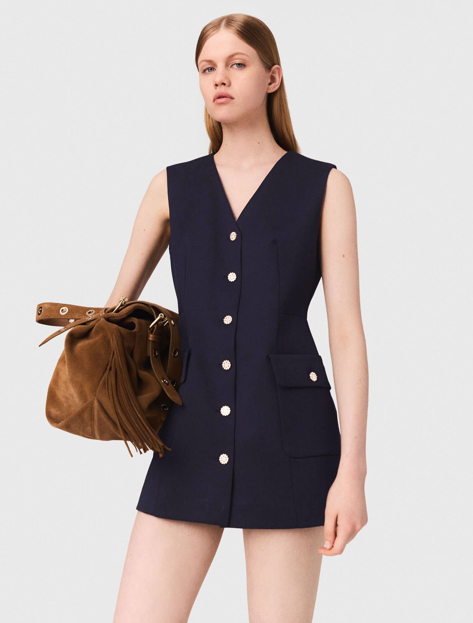 Layered-effect wool-blend jumpsuit