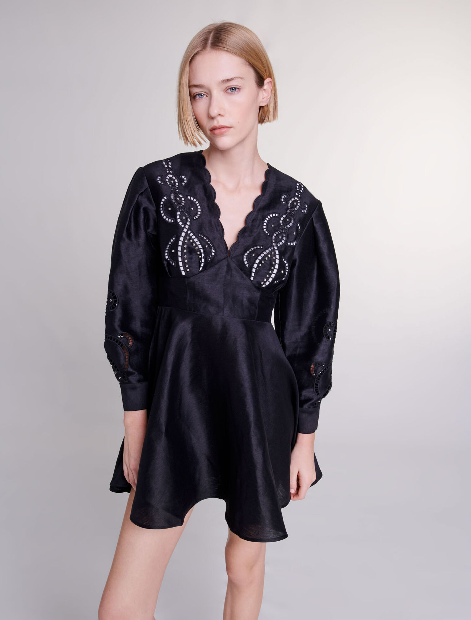 Short embroidered linen dress