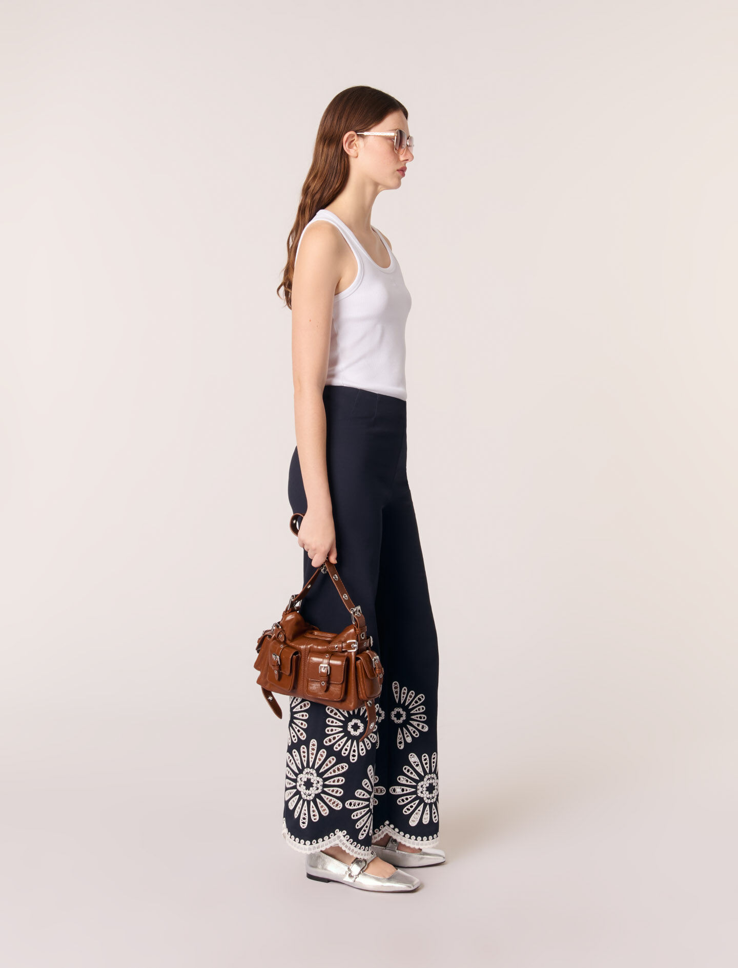 Pants with crochet detail Blue For Women | Maje