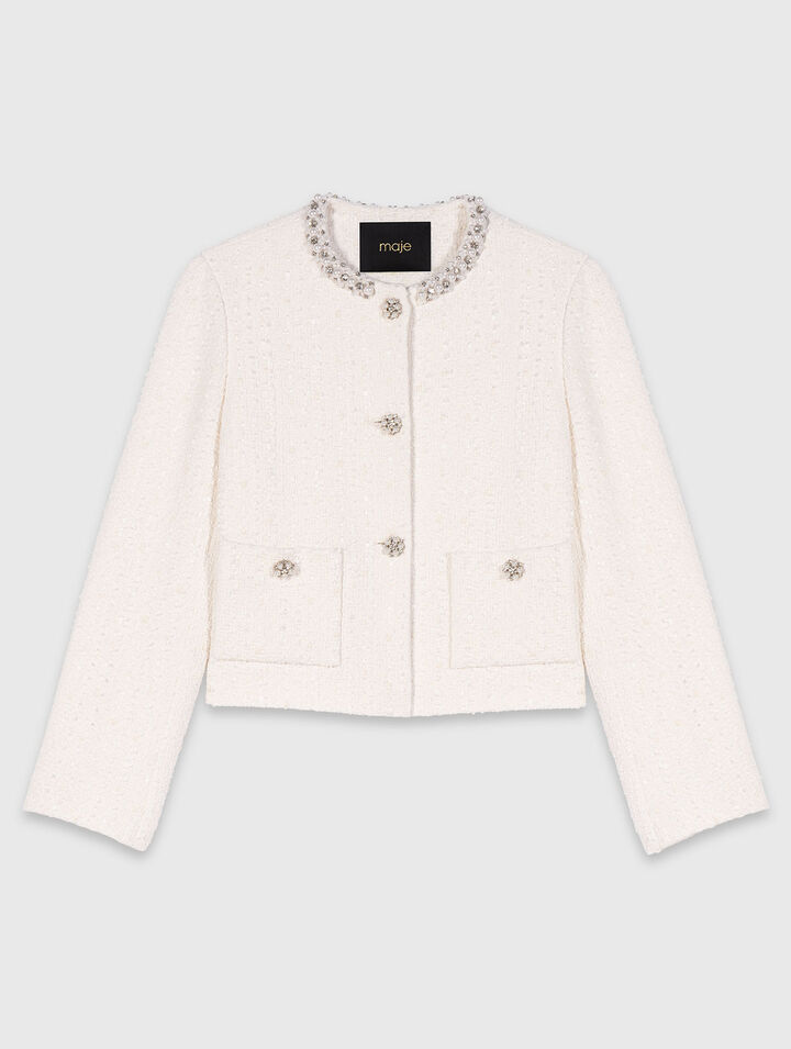 Pearl-trimmed tweed jacket