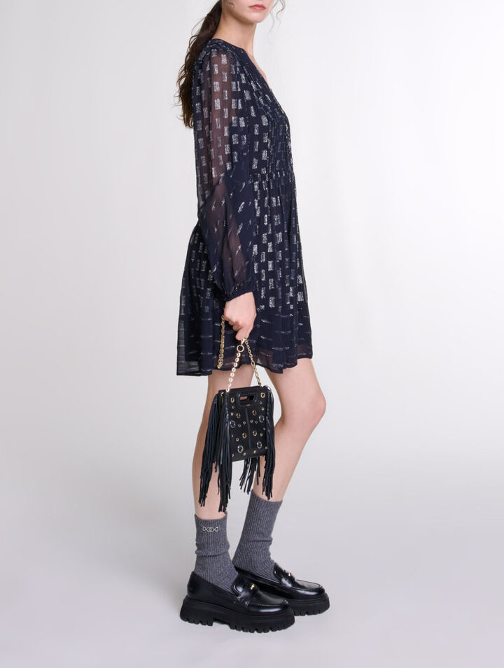 Pleated floral motif short dress