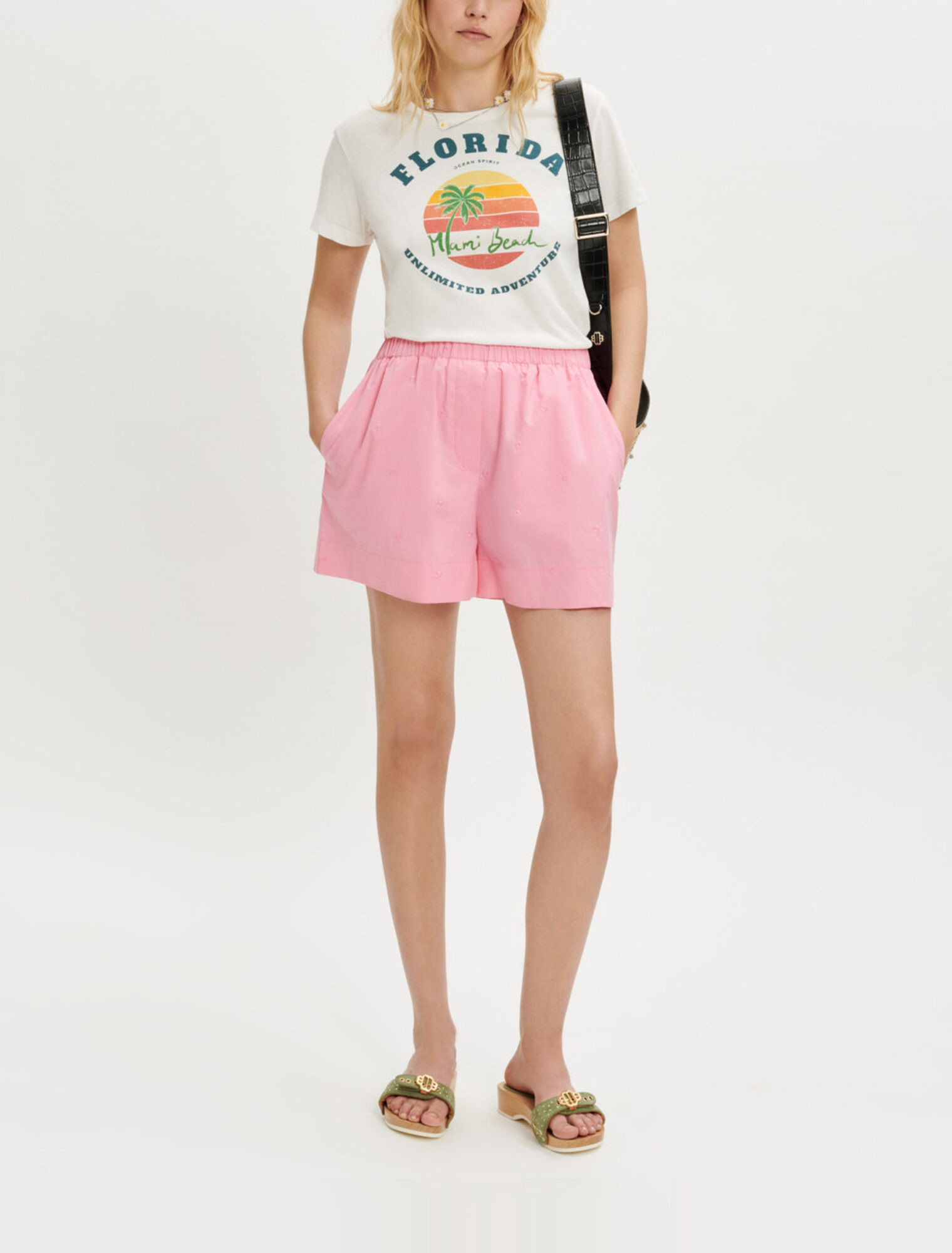 Embroidered poplin shorts