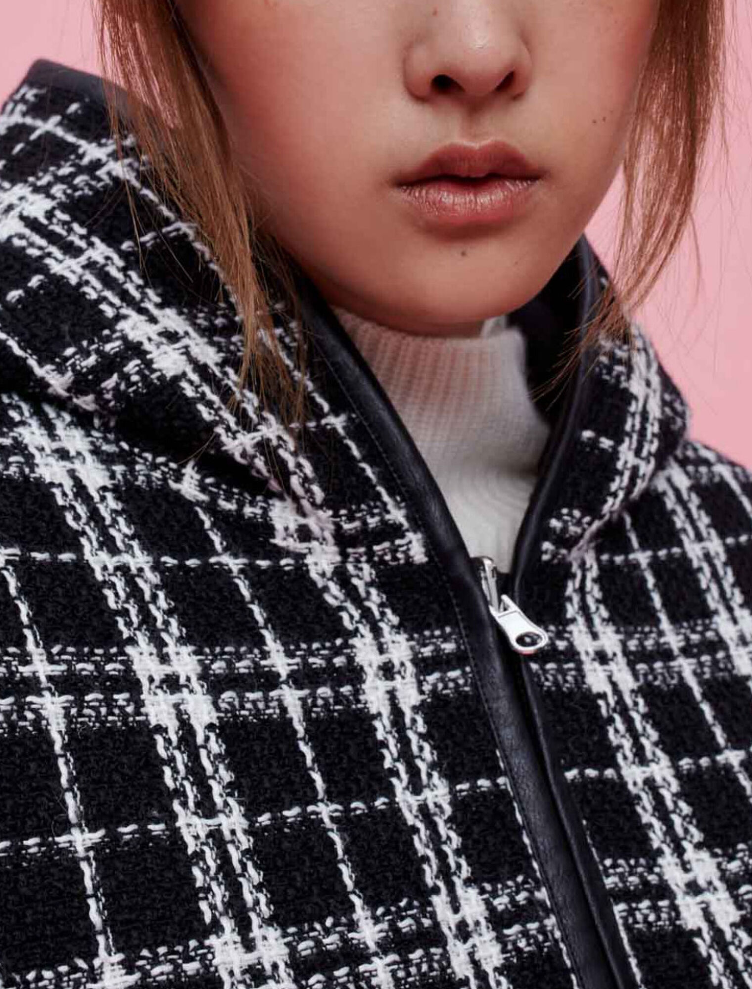 Reversible tweed jacket with hood