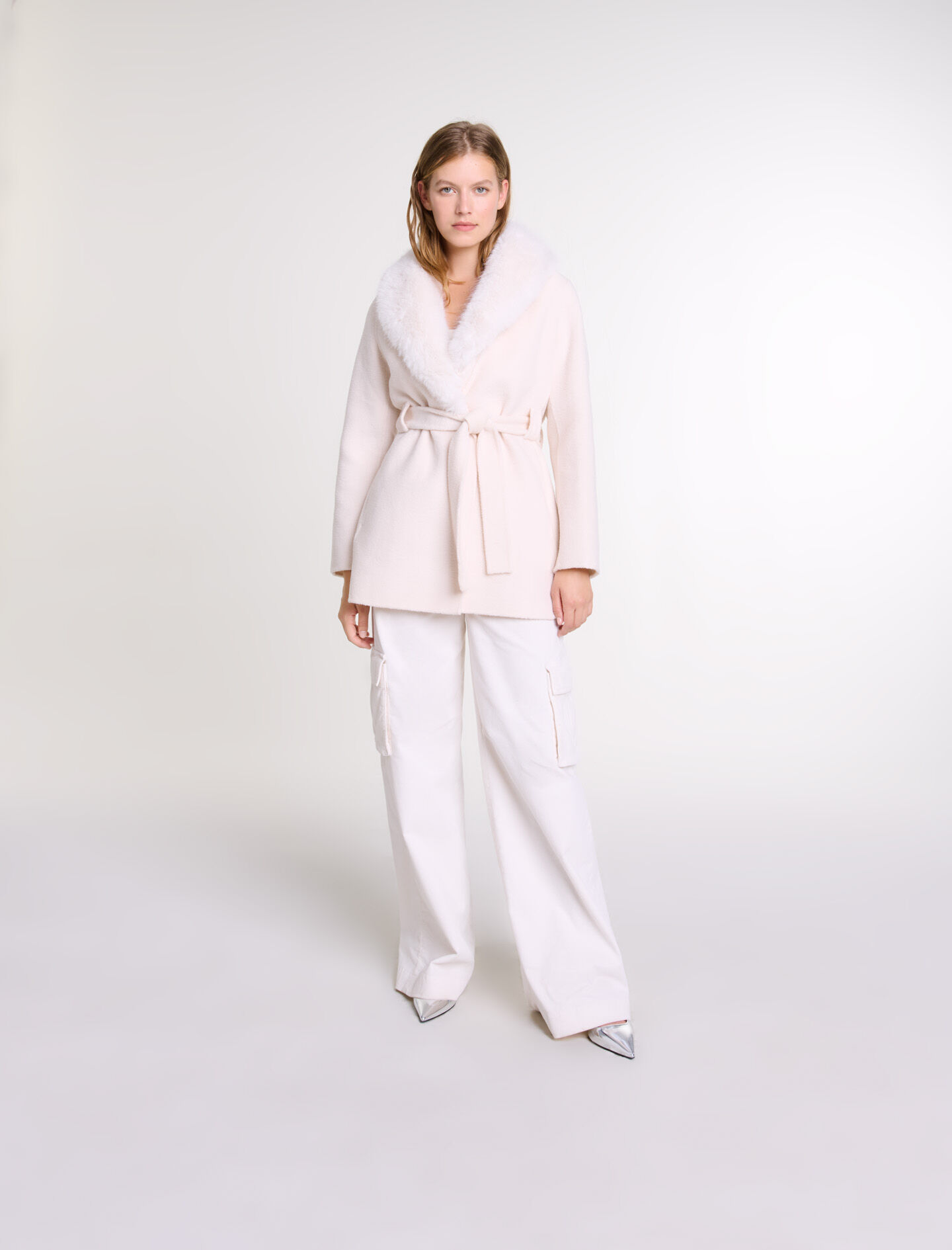 Belted short coat White For Women | Maje