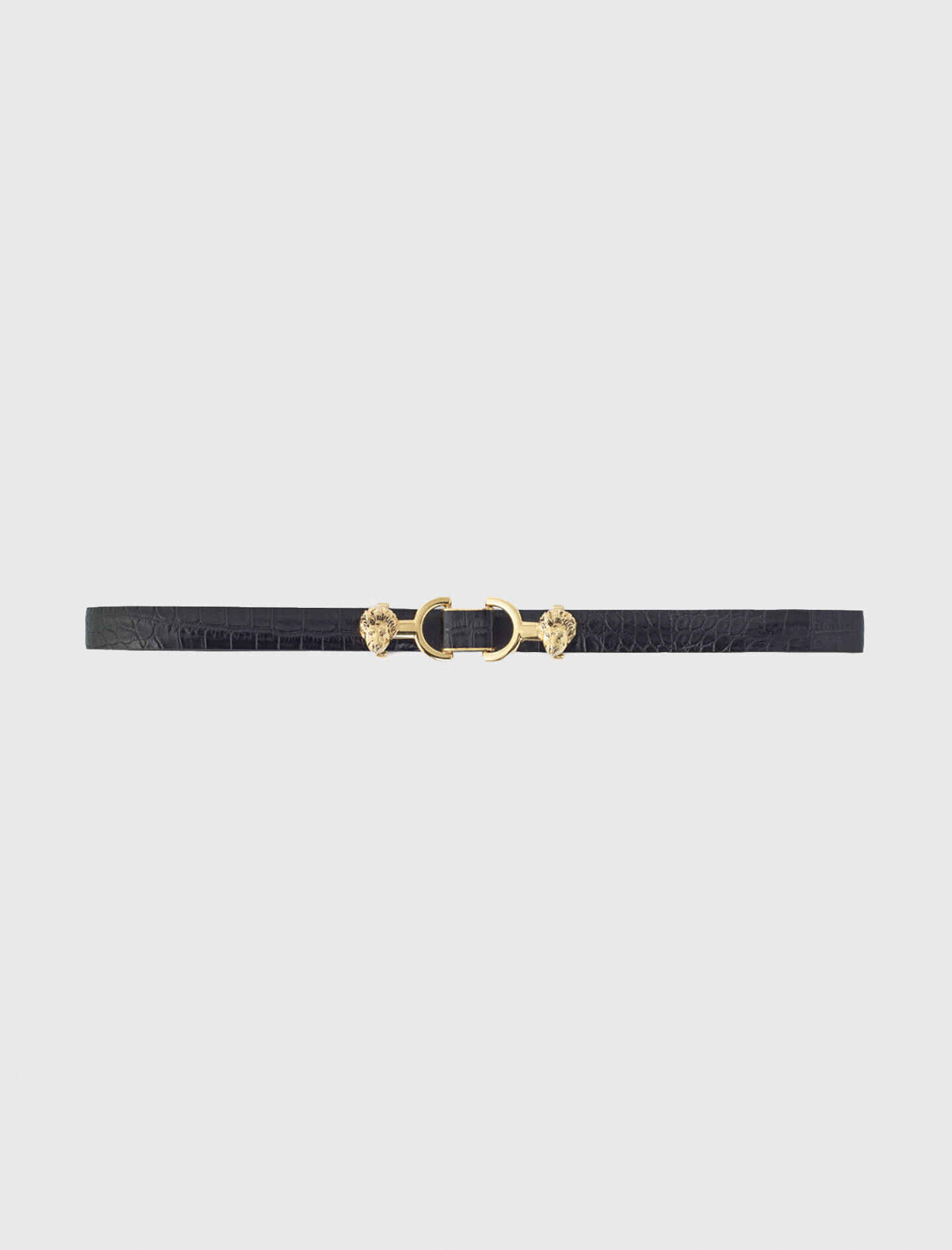 Thin leather belt with lion bit Black / Gray For Women | Maje
