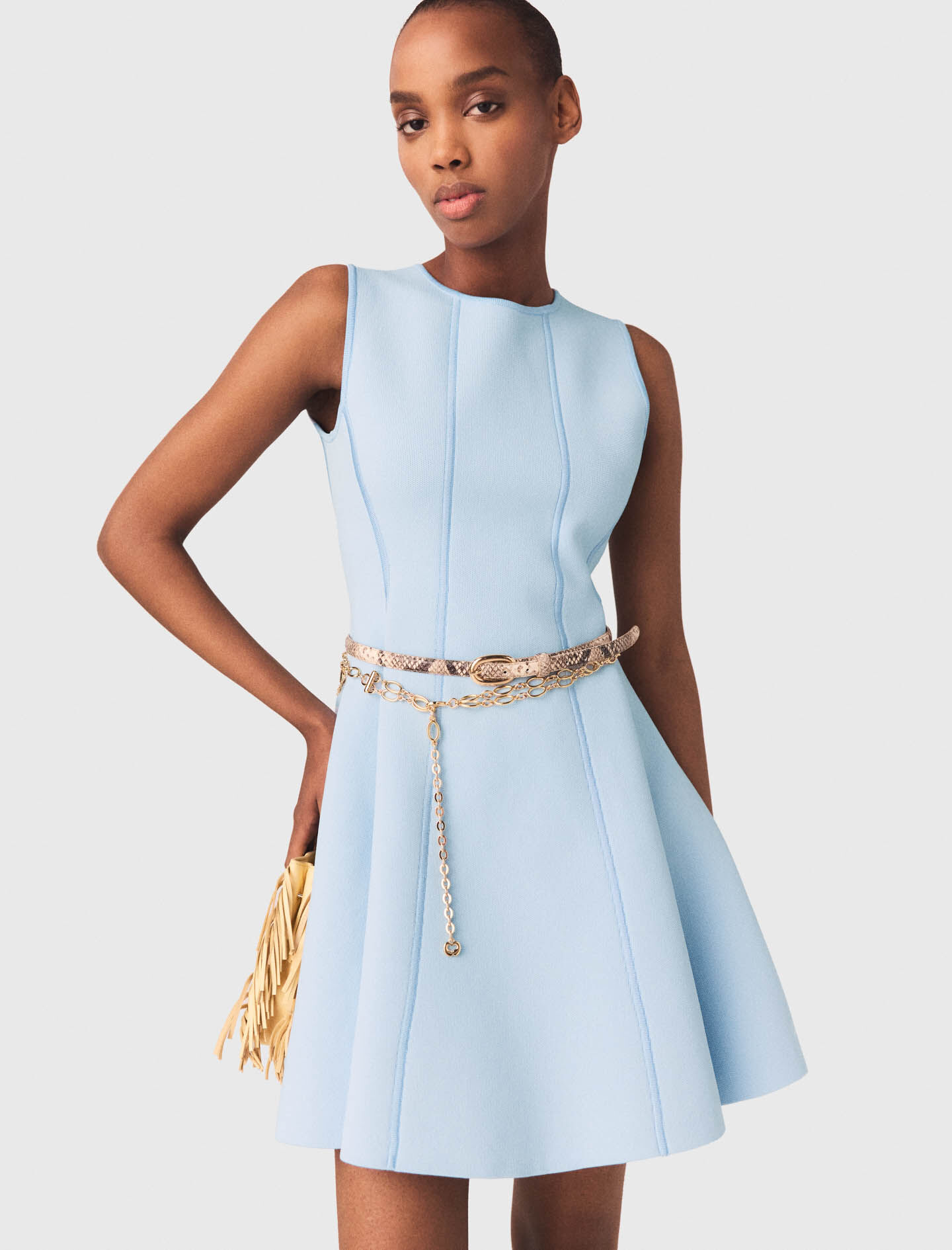Skater dress with jewelled bows Blue For Women | Maje