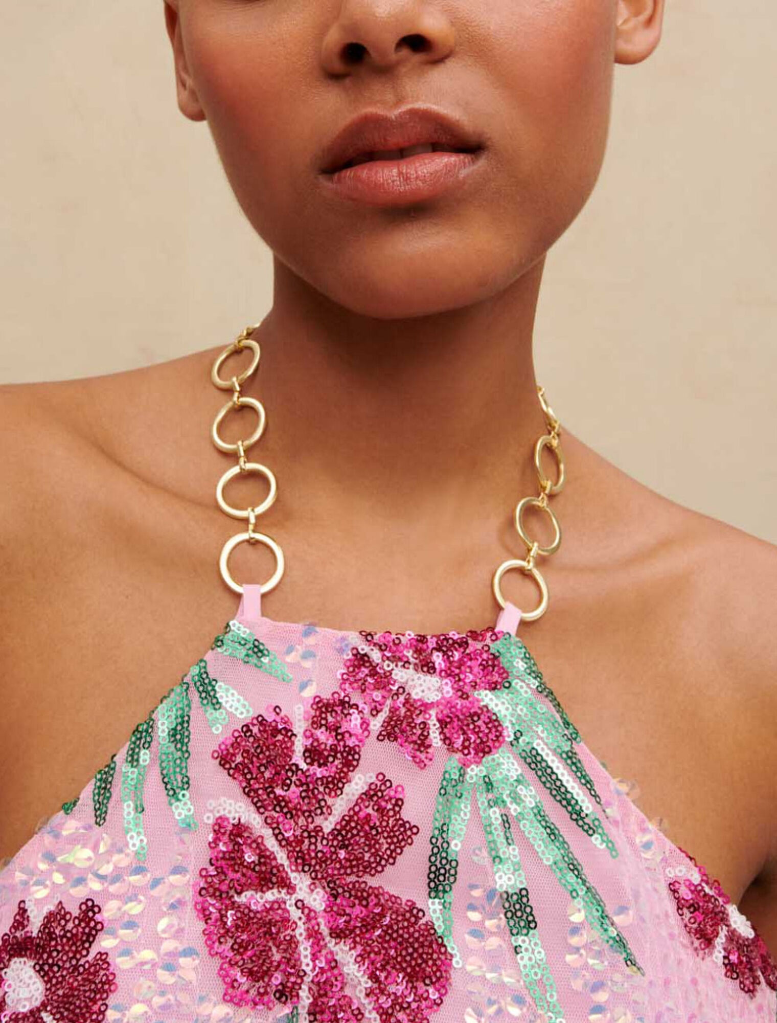 Hibiscus sequined crop top