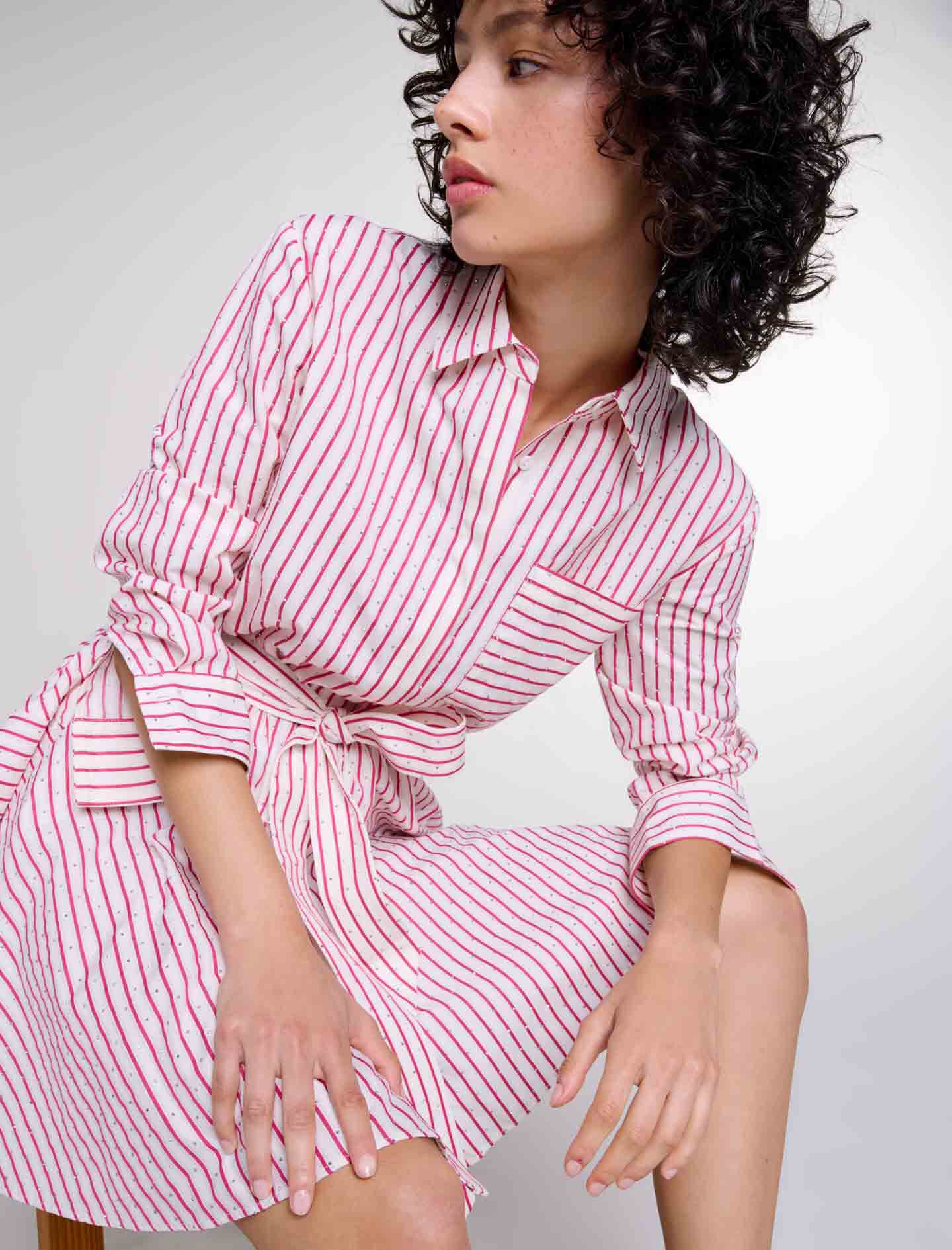 Striped rhinestone short dress White For Women | Maje