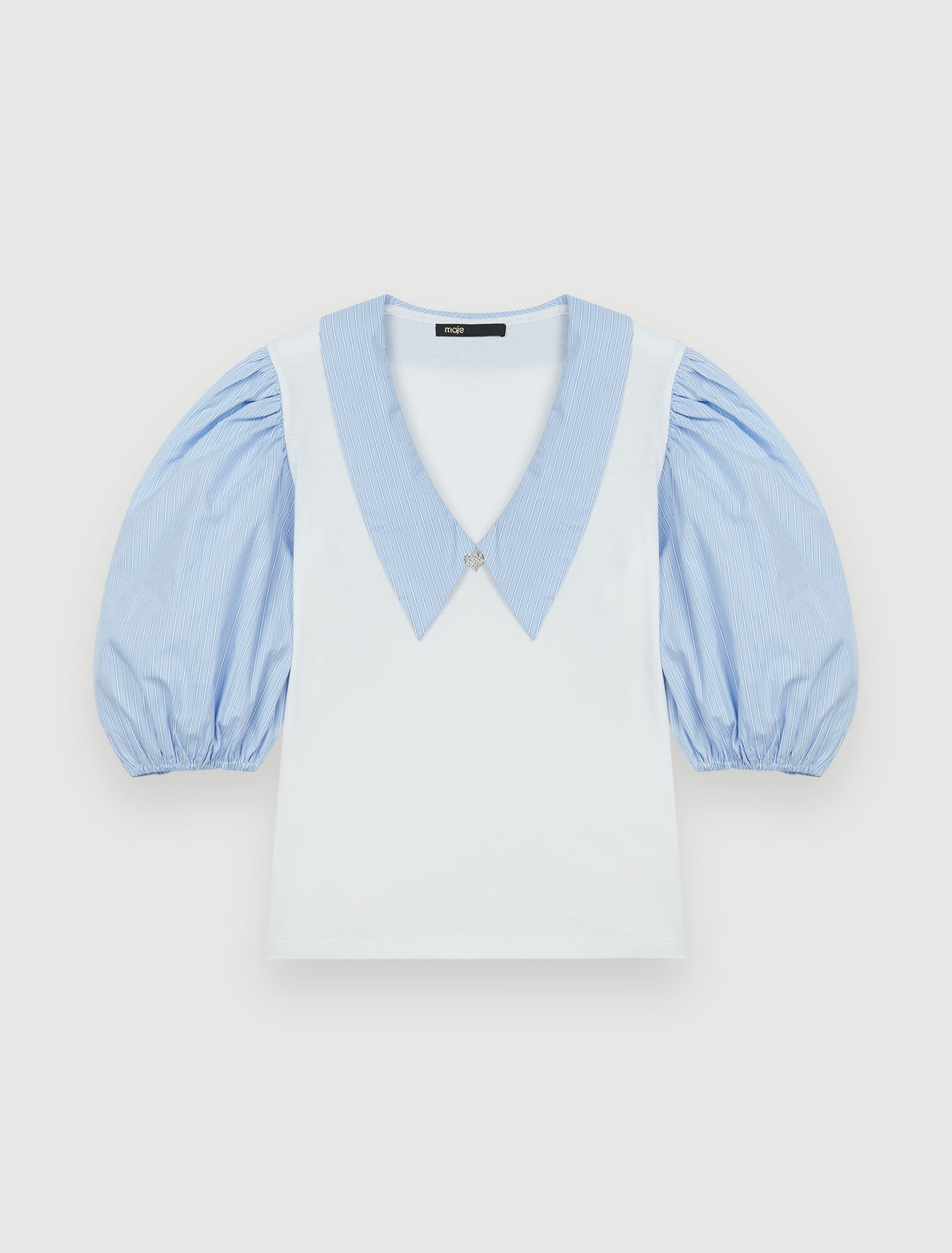 Mixed-material collar tee-shirt