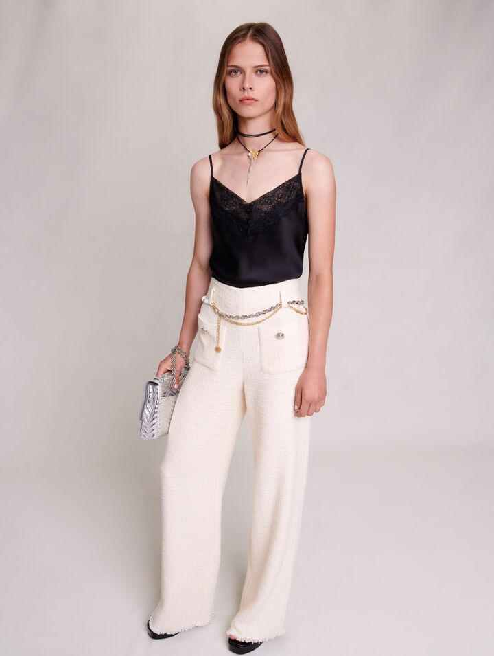 Wide-leg tweed trousers