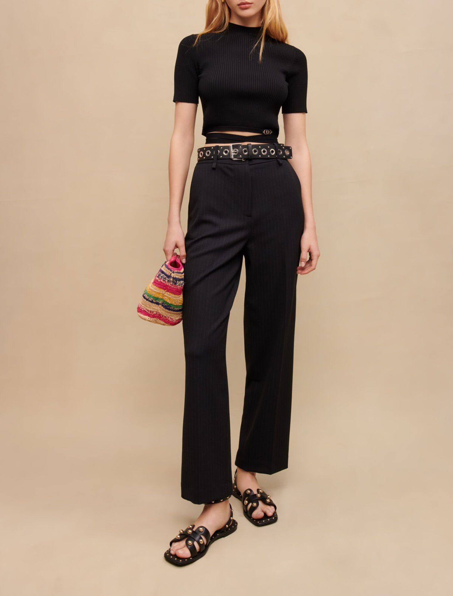 Chalk-striped suit trousers