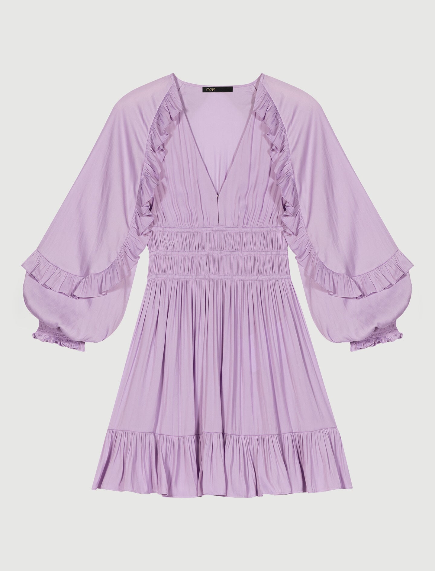 Short satiny dress with ruffles Purple For Women | Maje