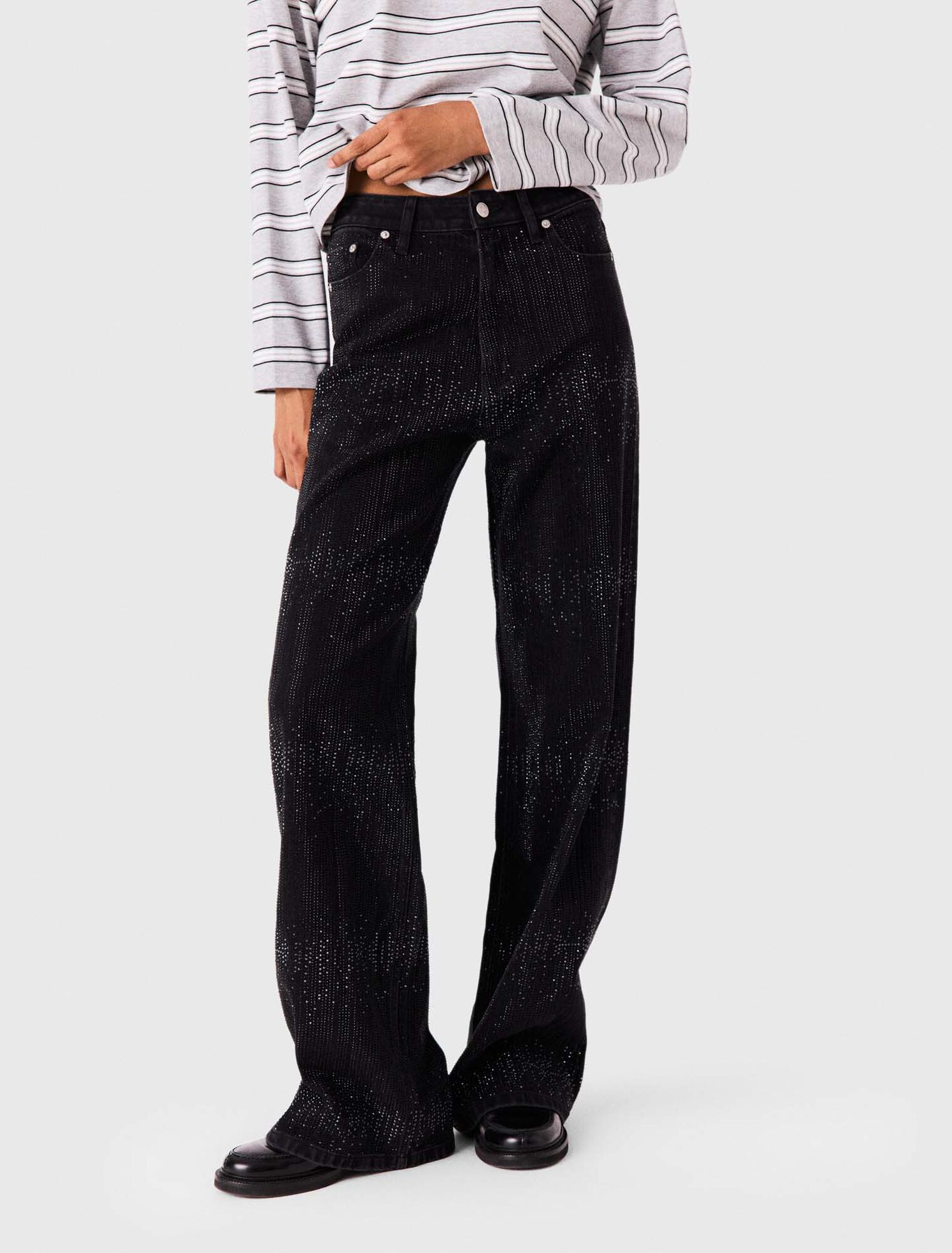 Wide-leg rhinestone jeans
