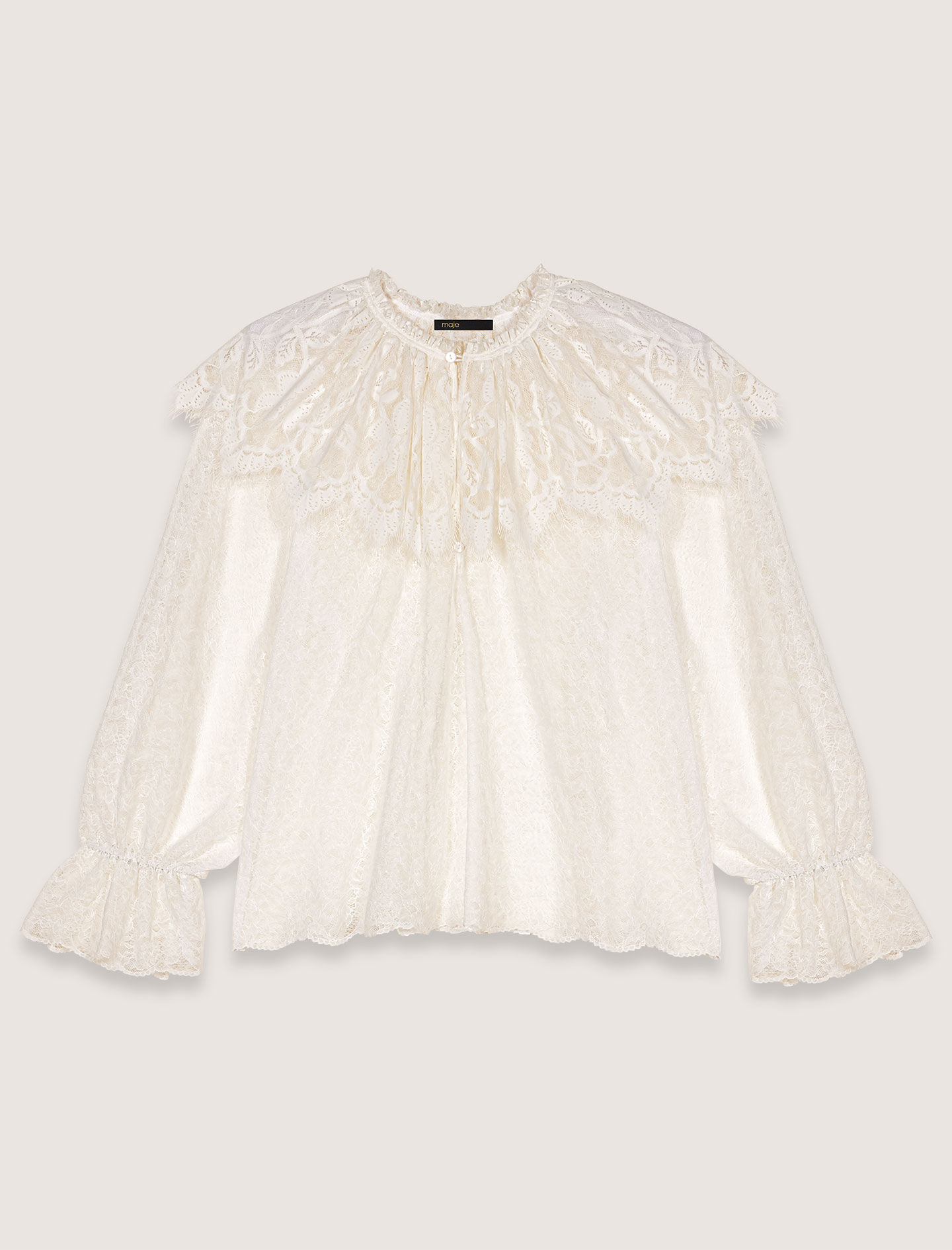 トップス Ravioli Lace-Trim Button-Up Top_White the Barnnet White Ravioli Lace-Trim Button-Up Top – Elegant