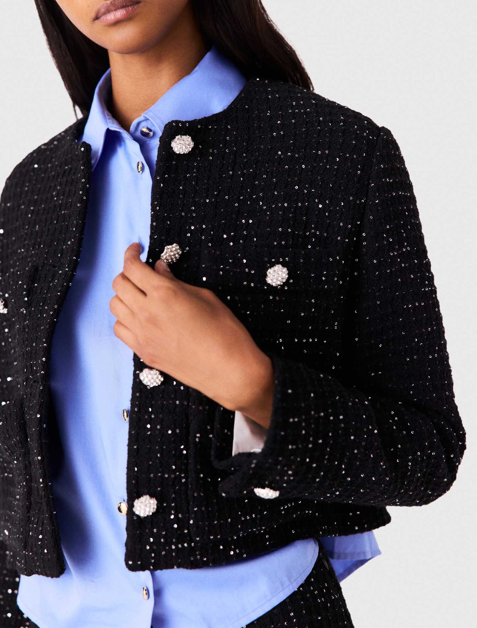 Short sequin tweed jacket