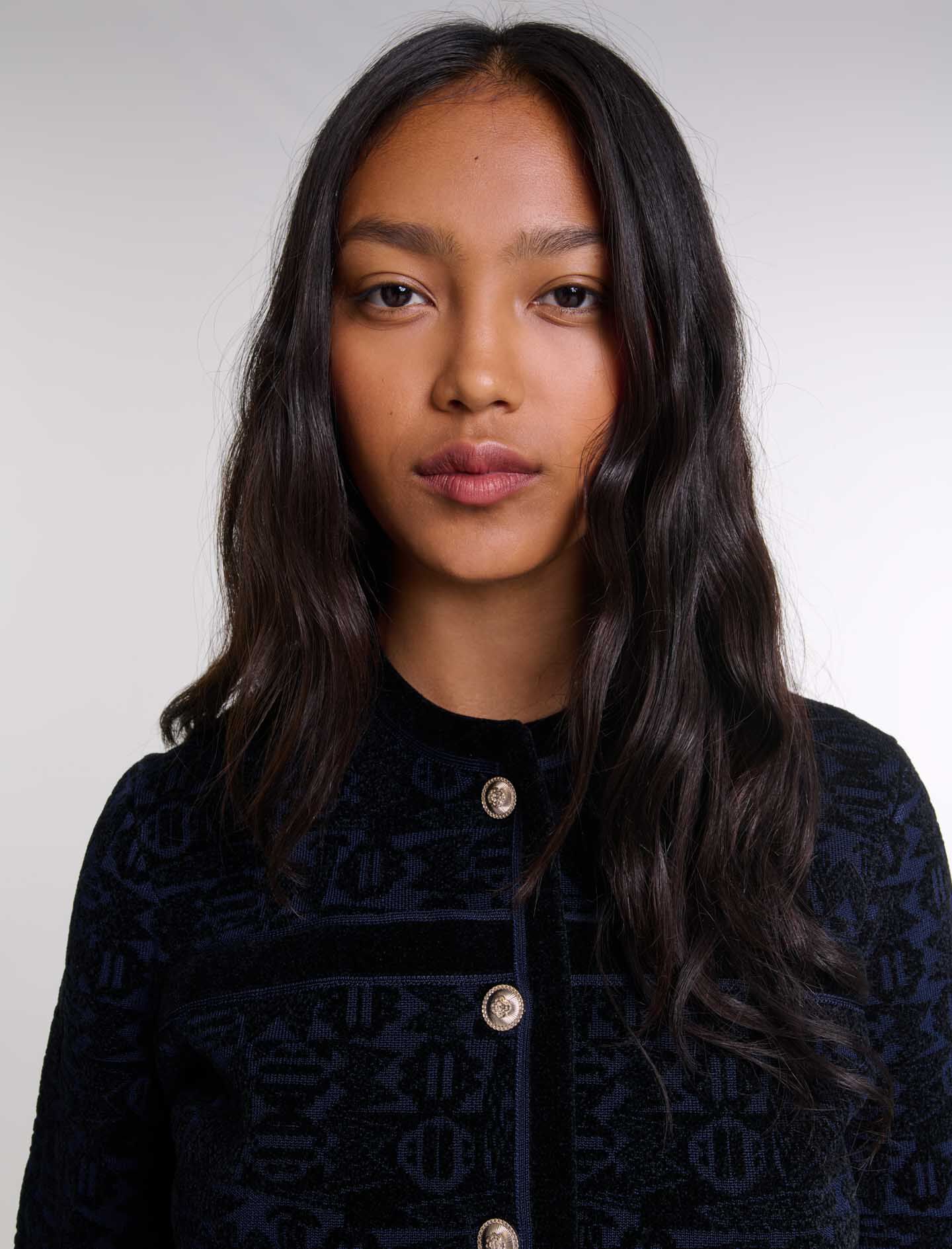 Velvet knit cardigan Bicolor For Women | Maje