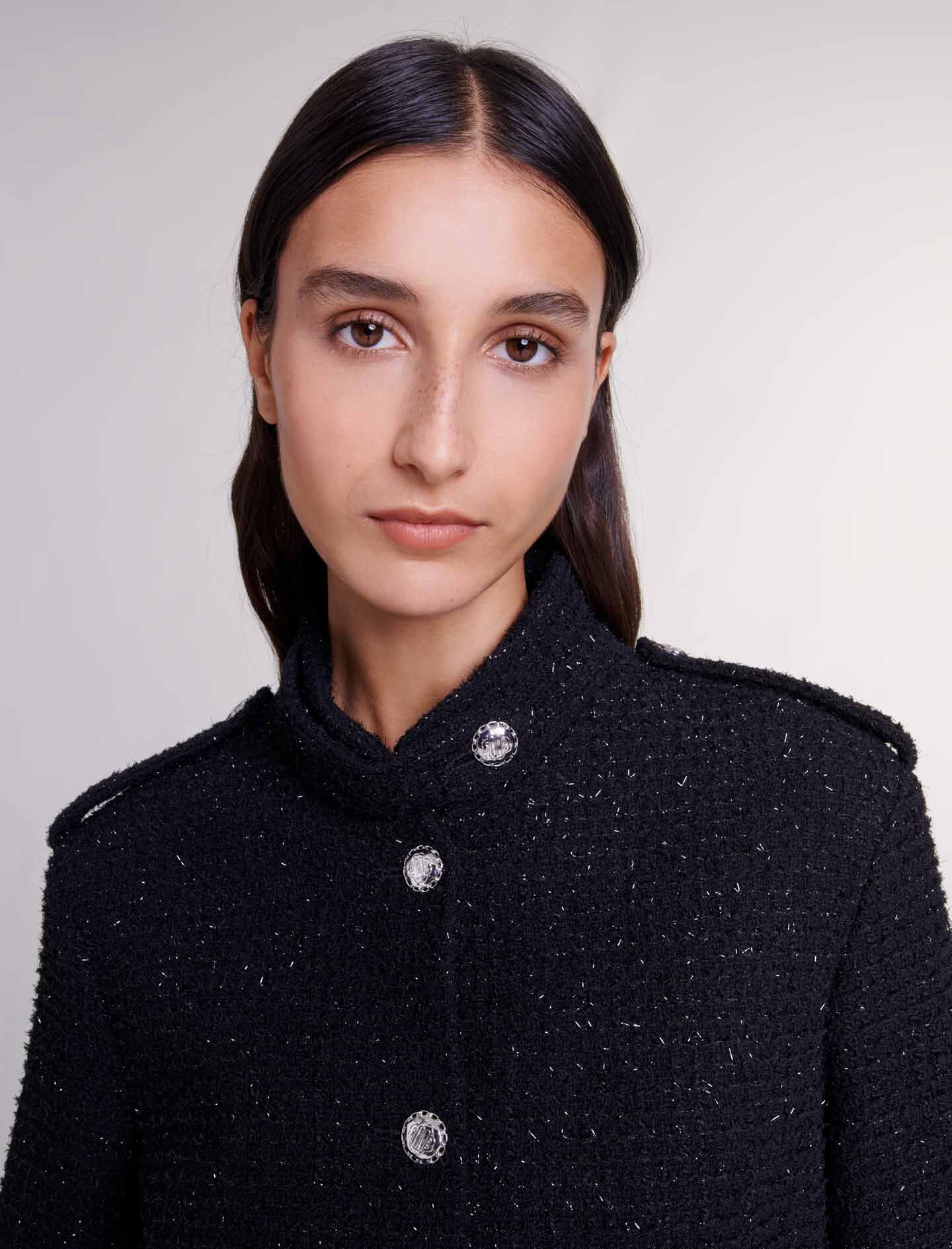 休日限定 Short tweed jacket Black / Gray For Women | Maje ジャケット・アウター