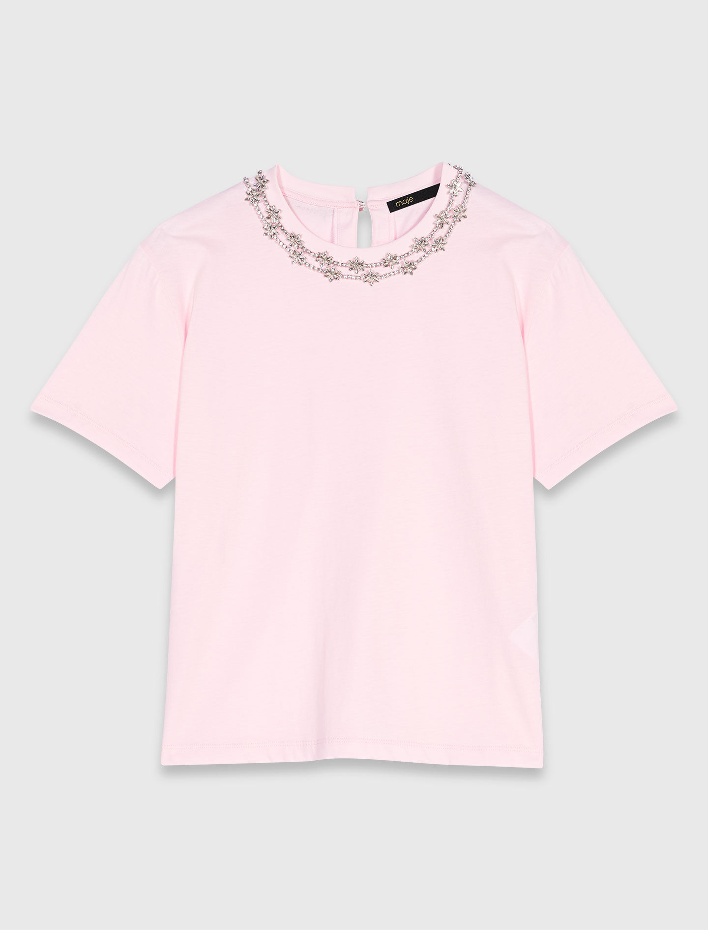 rose♡ Short-sleeve jewel neck T-shirt Pink For Women | Maje