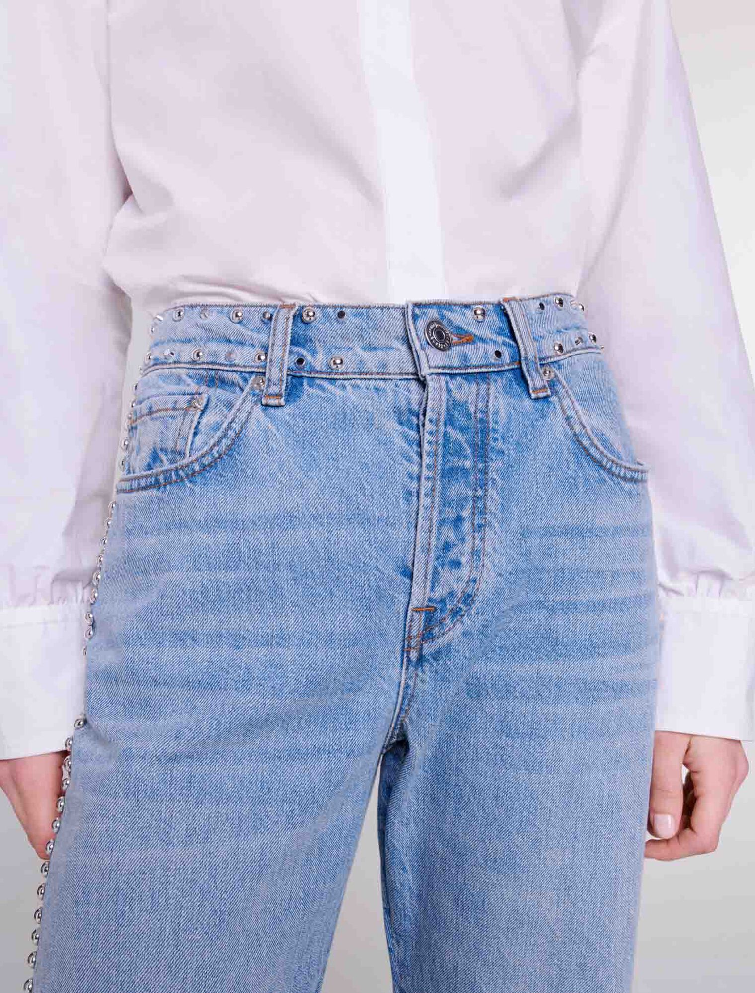 Wide-leg studded jeans