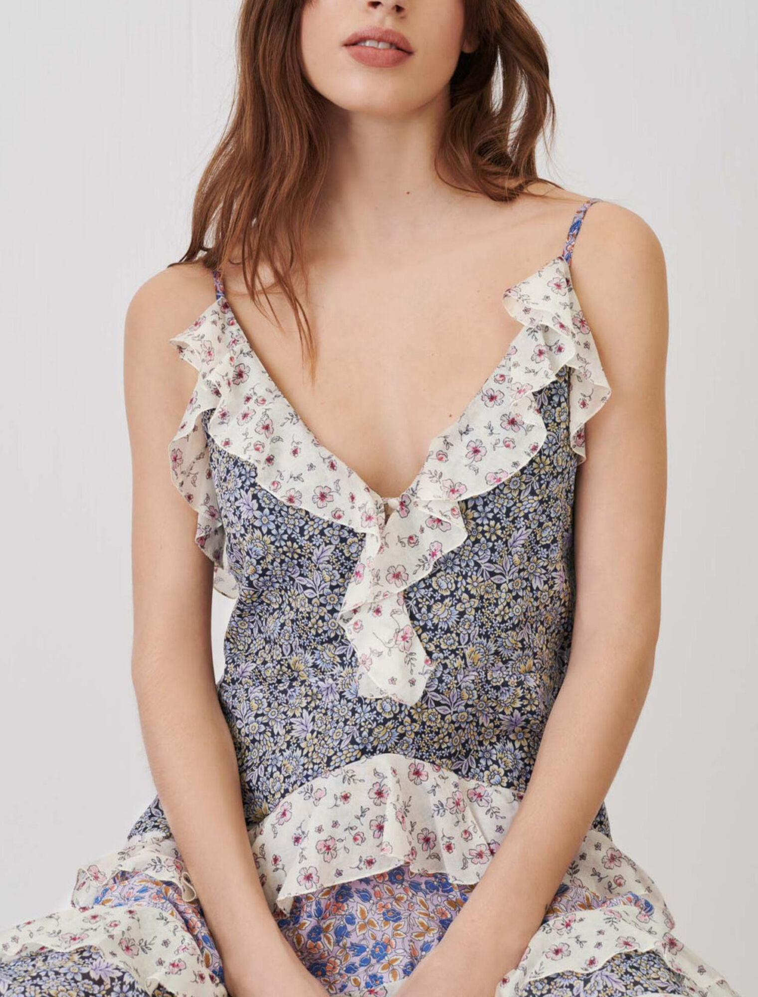 Printed cotton voile ruffle dress