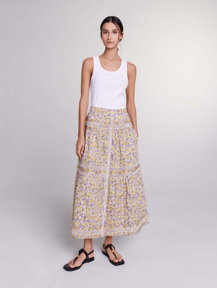 Long floral embroidered skirt