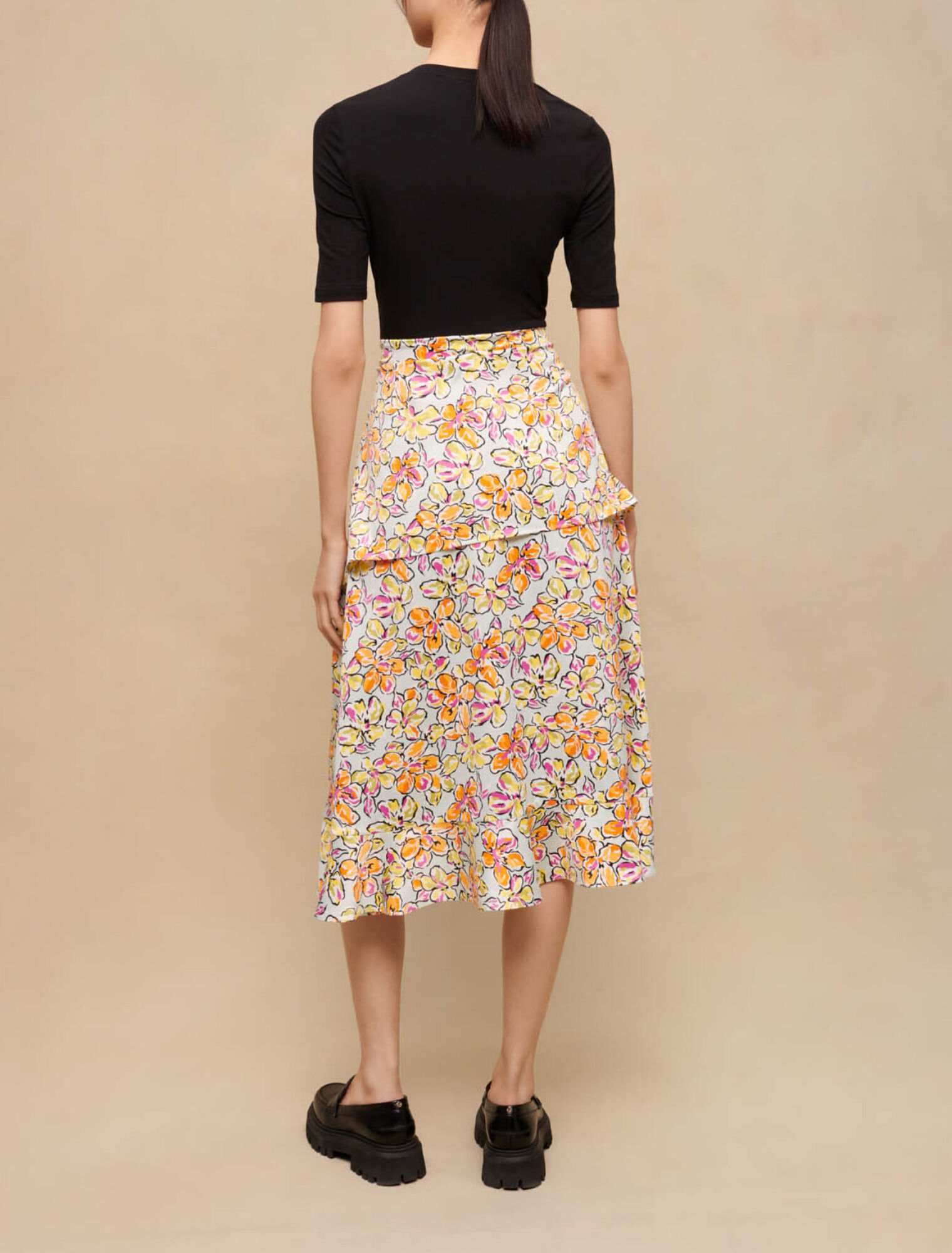 Floral print tie skirt