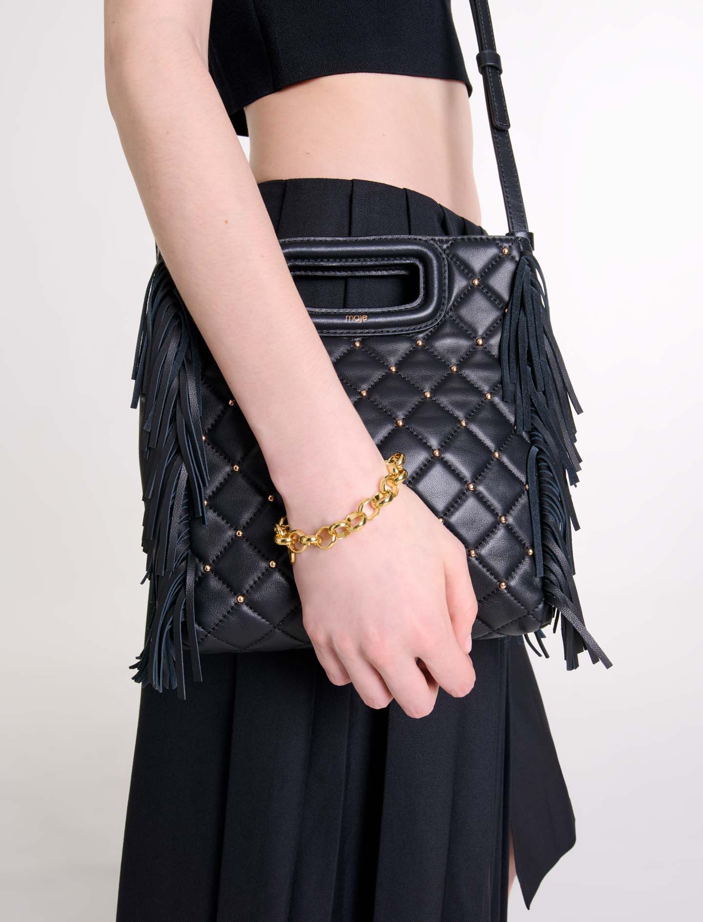 M bag in studded, quilted leather Black / Gray For Women | Maje