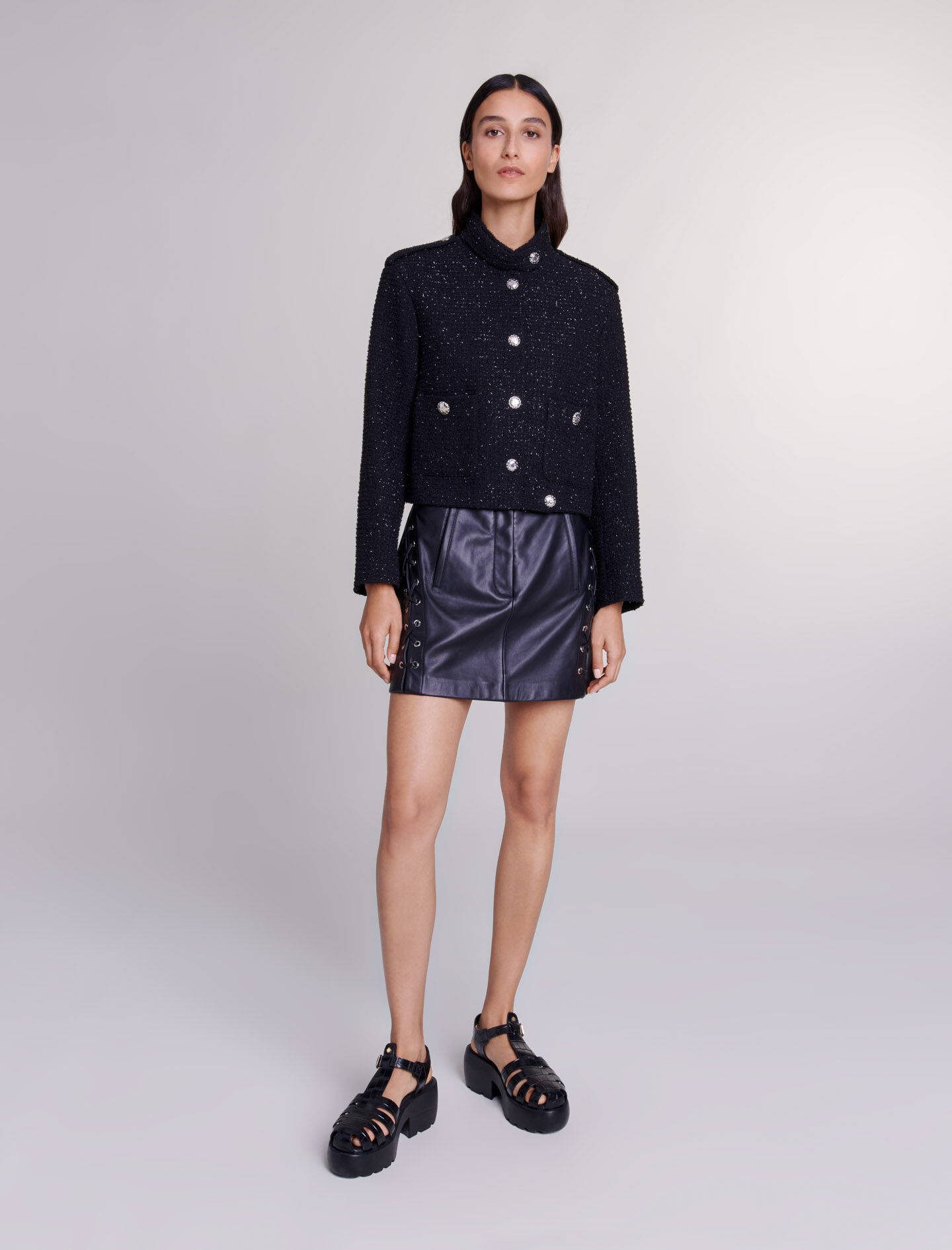 Short tweed jacket Black Gray For Women Maje