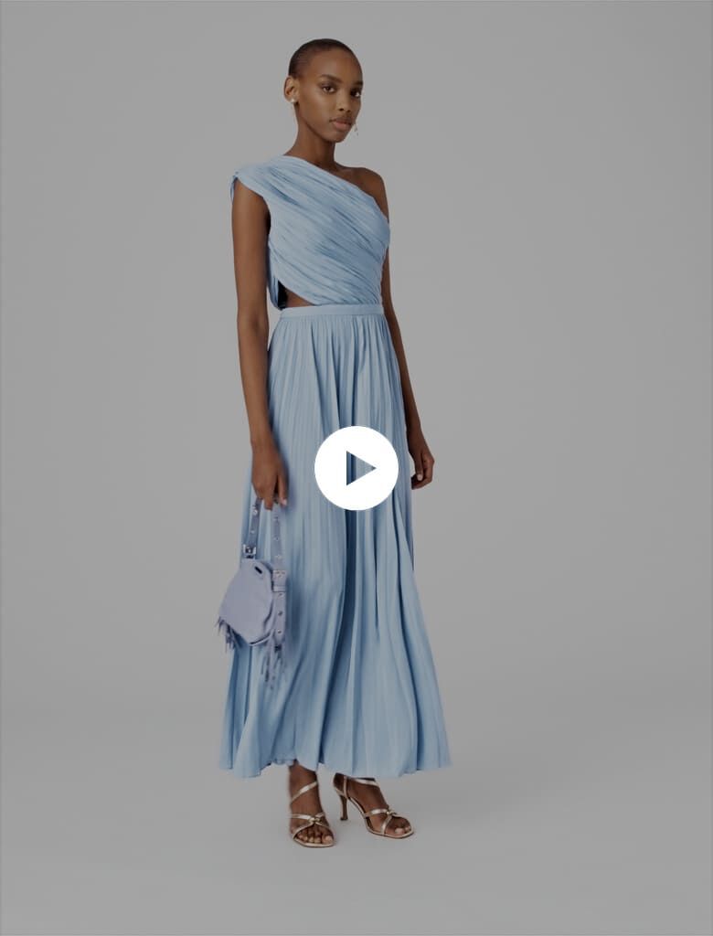 Asymmetrical pleated maxi dress Blue For Women | Maje