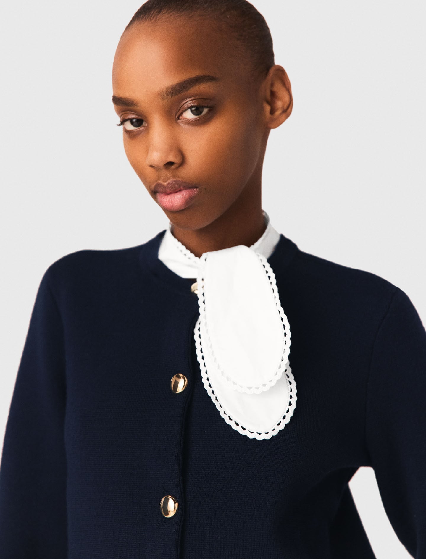 MY___　マイ　CARDIGAN WITH COLLAR Cardigan with embroidered collar Blue For Women | Maje