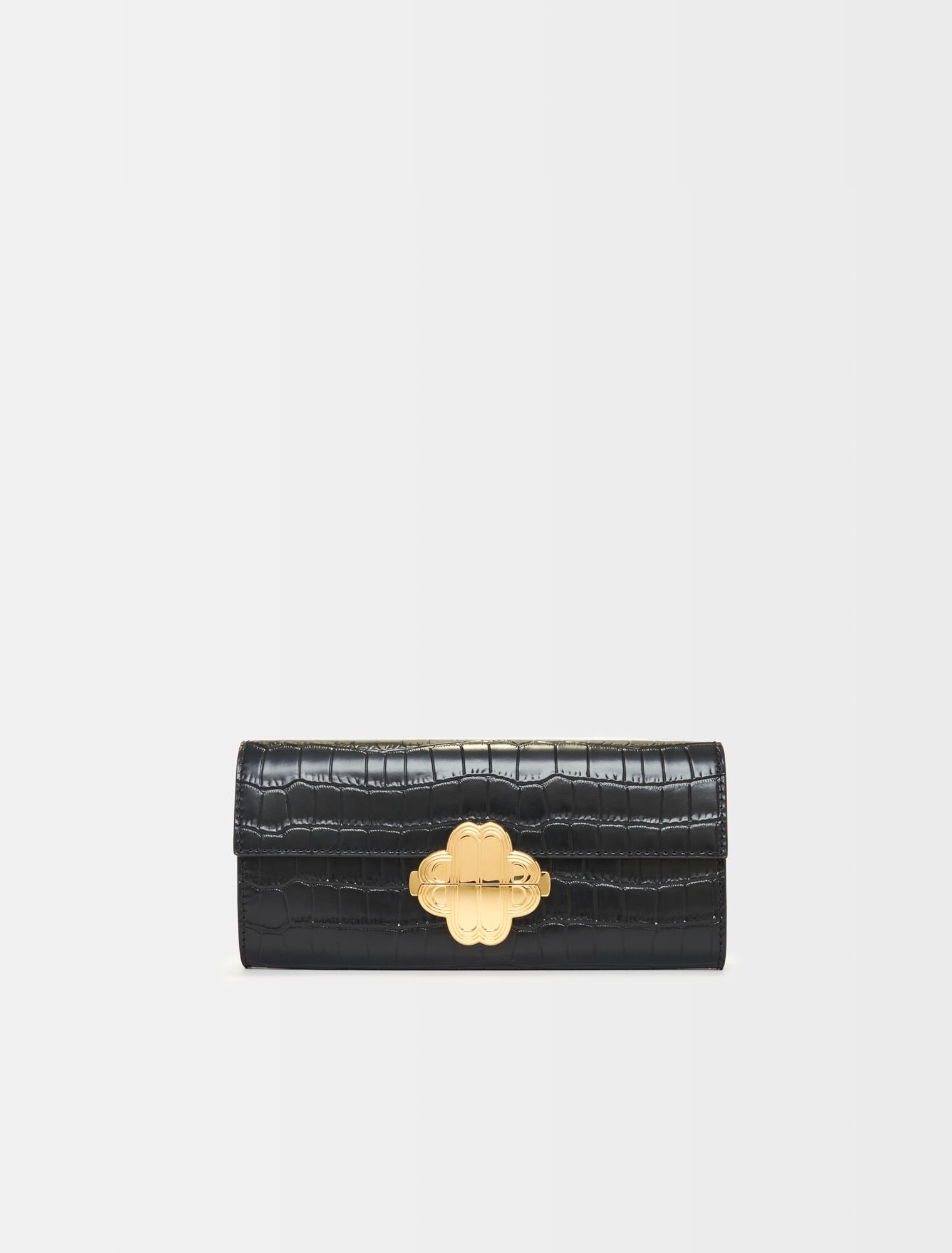 Croc-effect embossed leather bag