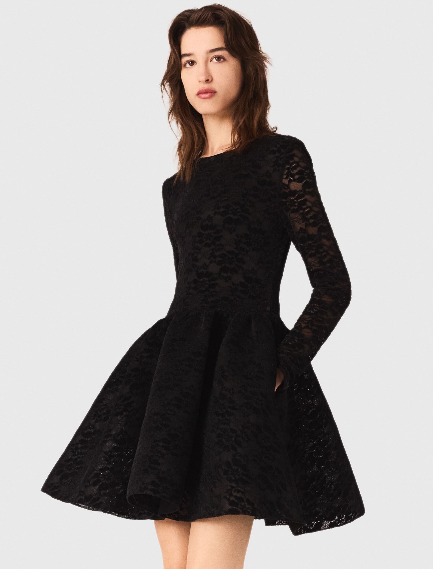 Flared velvet short dress Black / Gray For Women | Maje