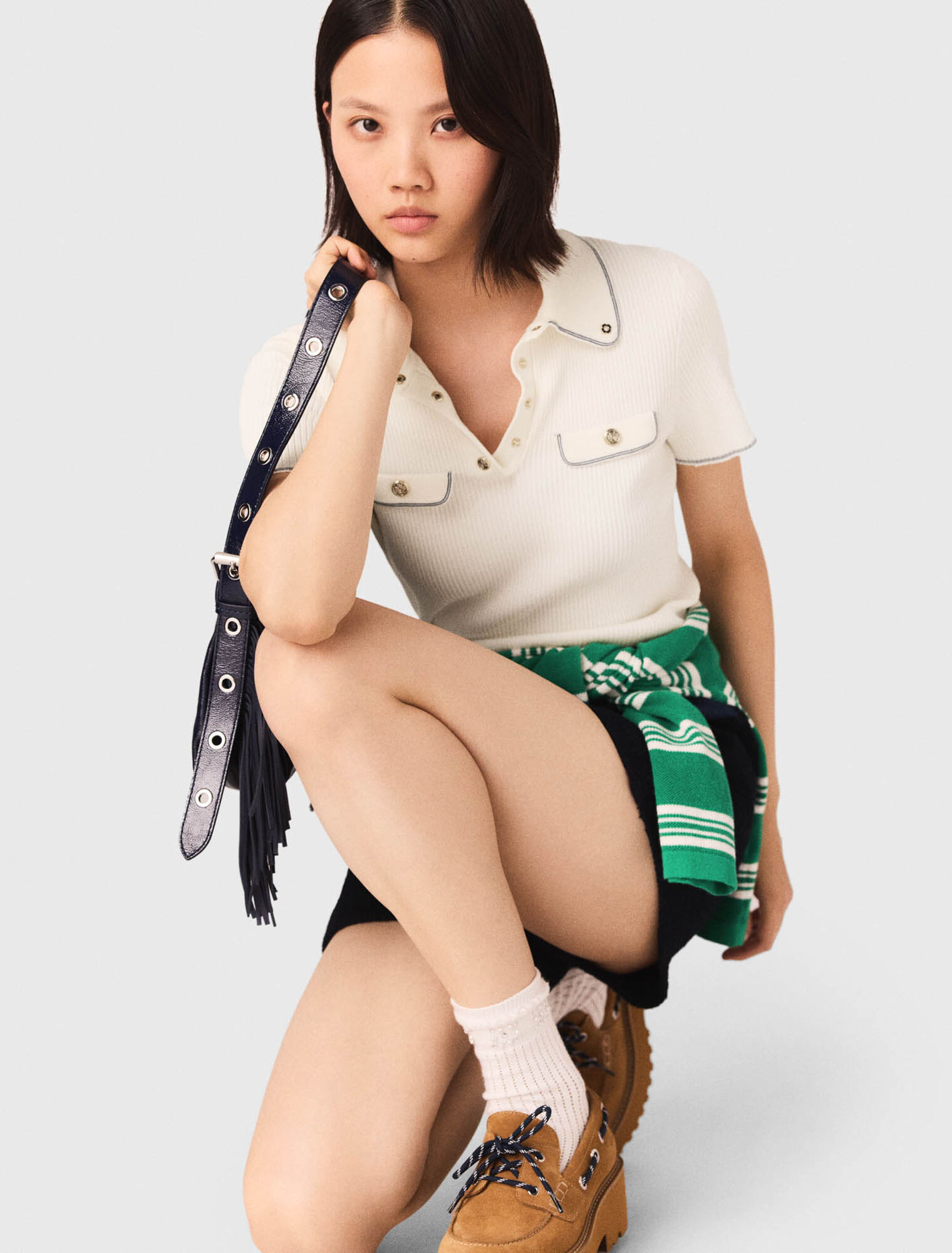 Short sleeve knit polo shirt