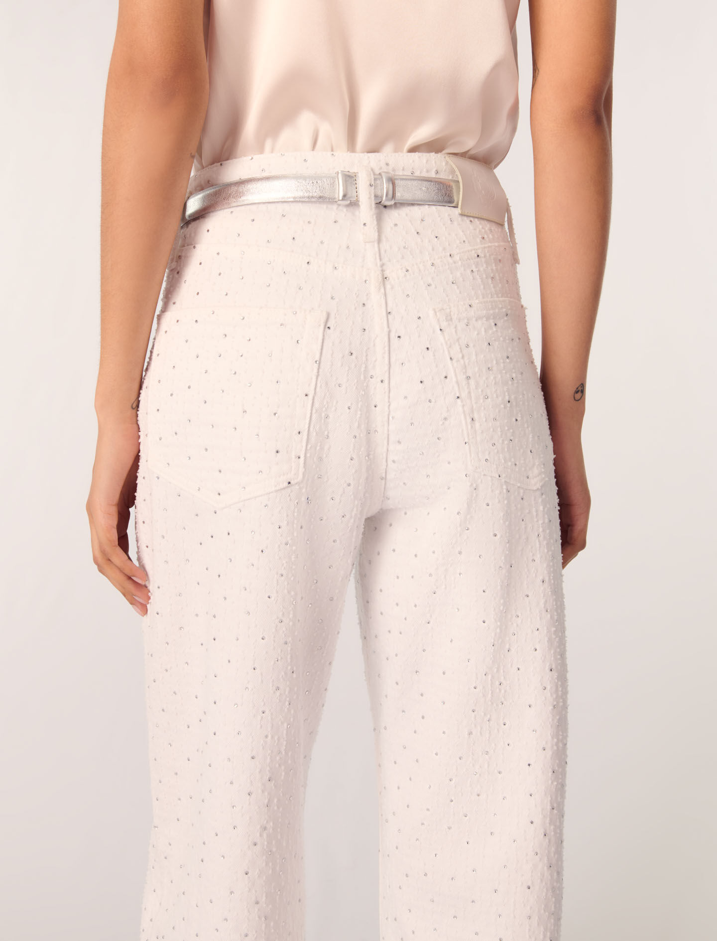 Wide-leg rhinestone jeans White For Women | Maje Wide-leg rhinestone jeans White For Women | Maje