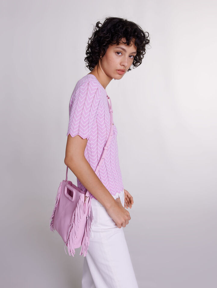 Smooth leather M bag with fringing