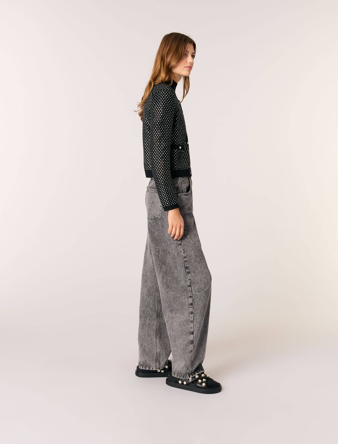 第一ネット / Black cardigan Rhinestone Gray Maje | Women For トップス
