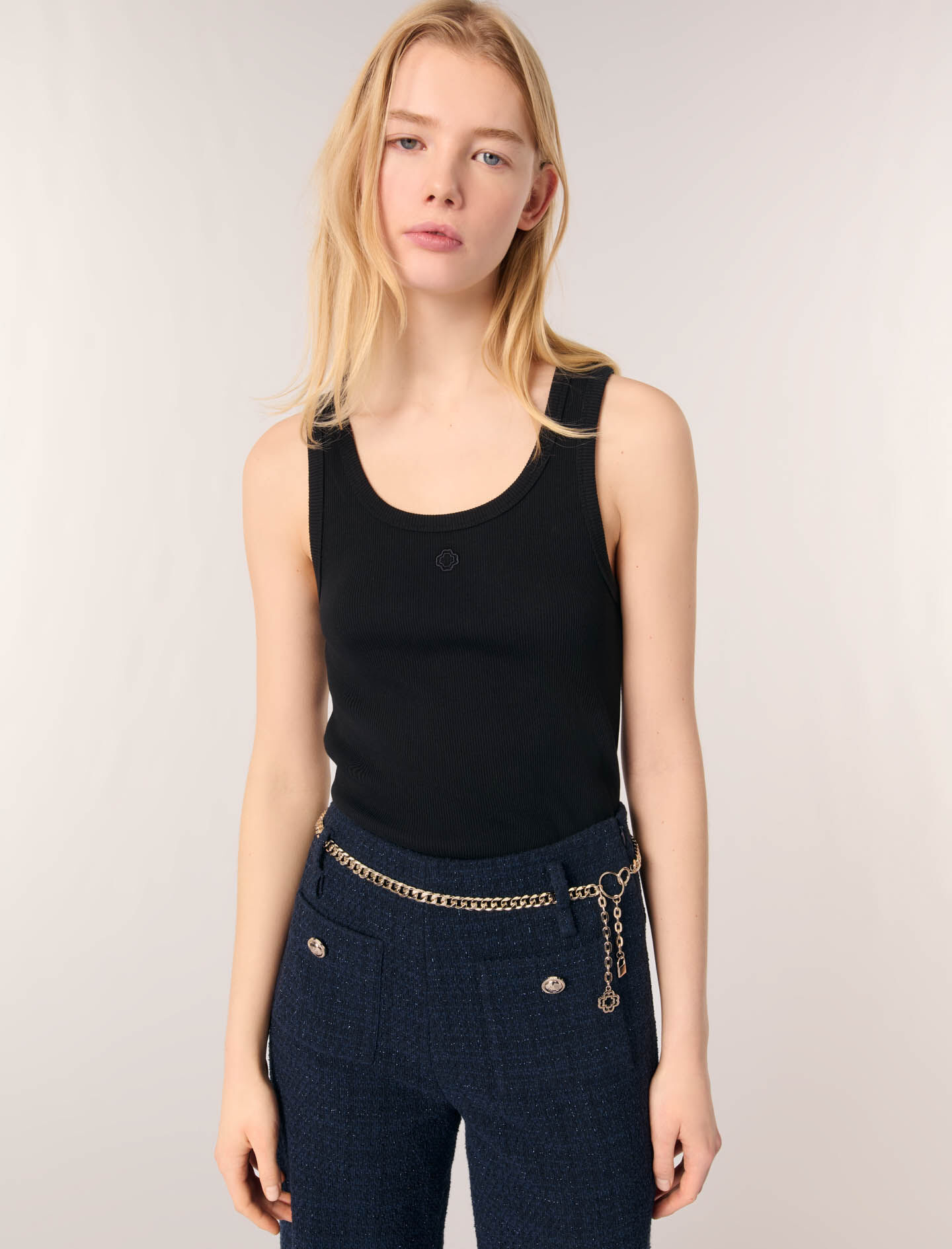 Rib knit tank top Black / Gray For Women | Maje