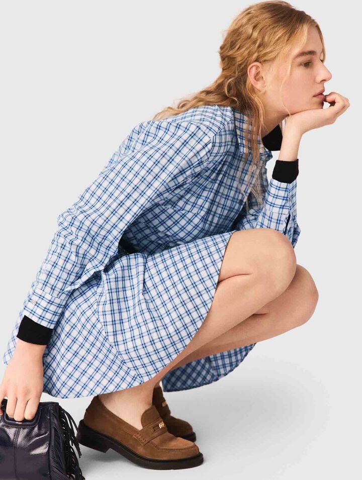 Rhinestone-trim cotton shirt dress